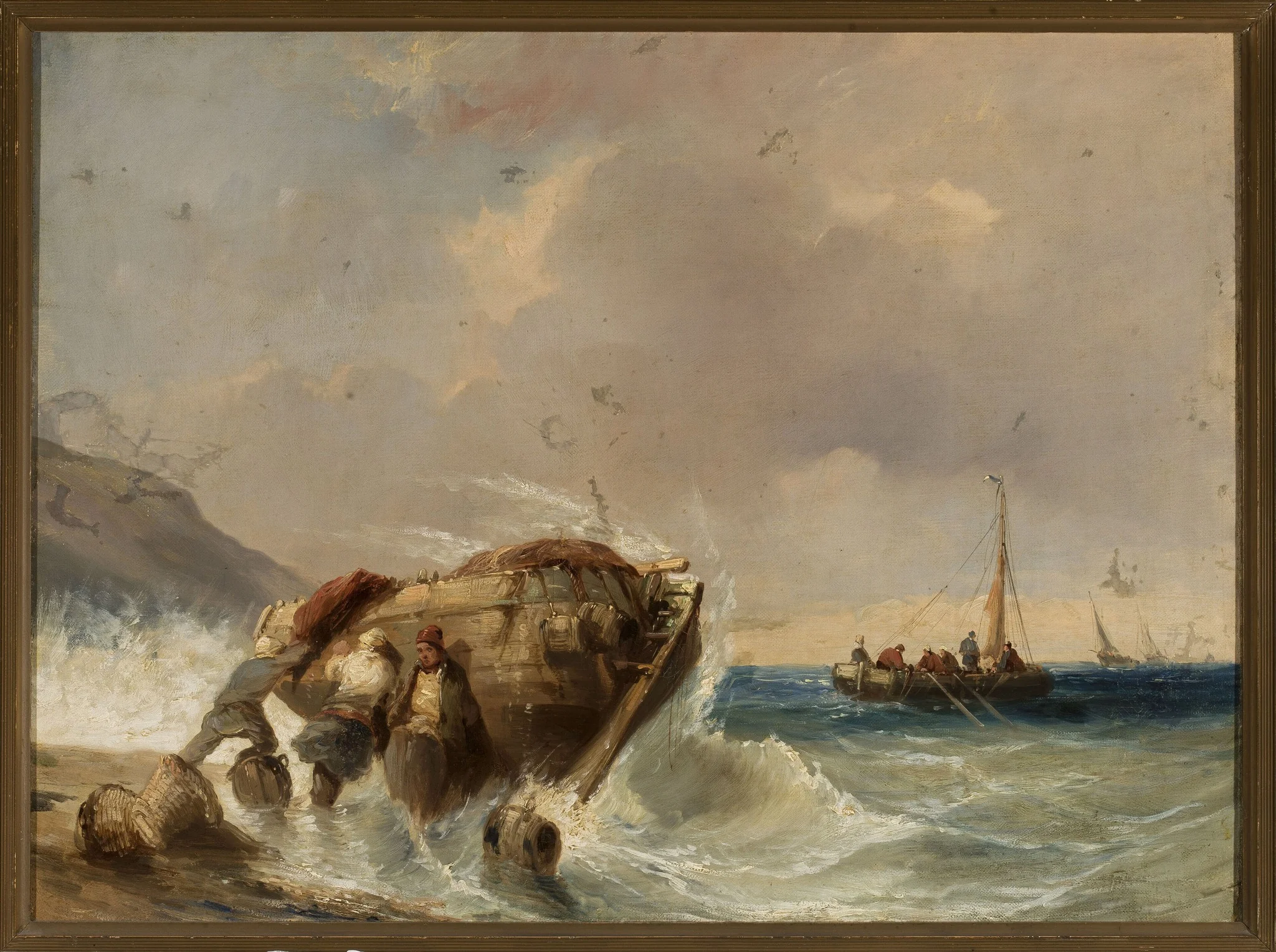 Fishing boat at the seaside, by Eugène Isabey, oil, 1865