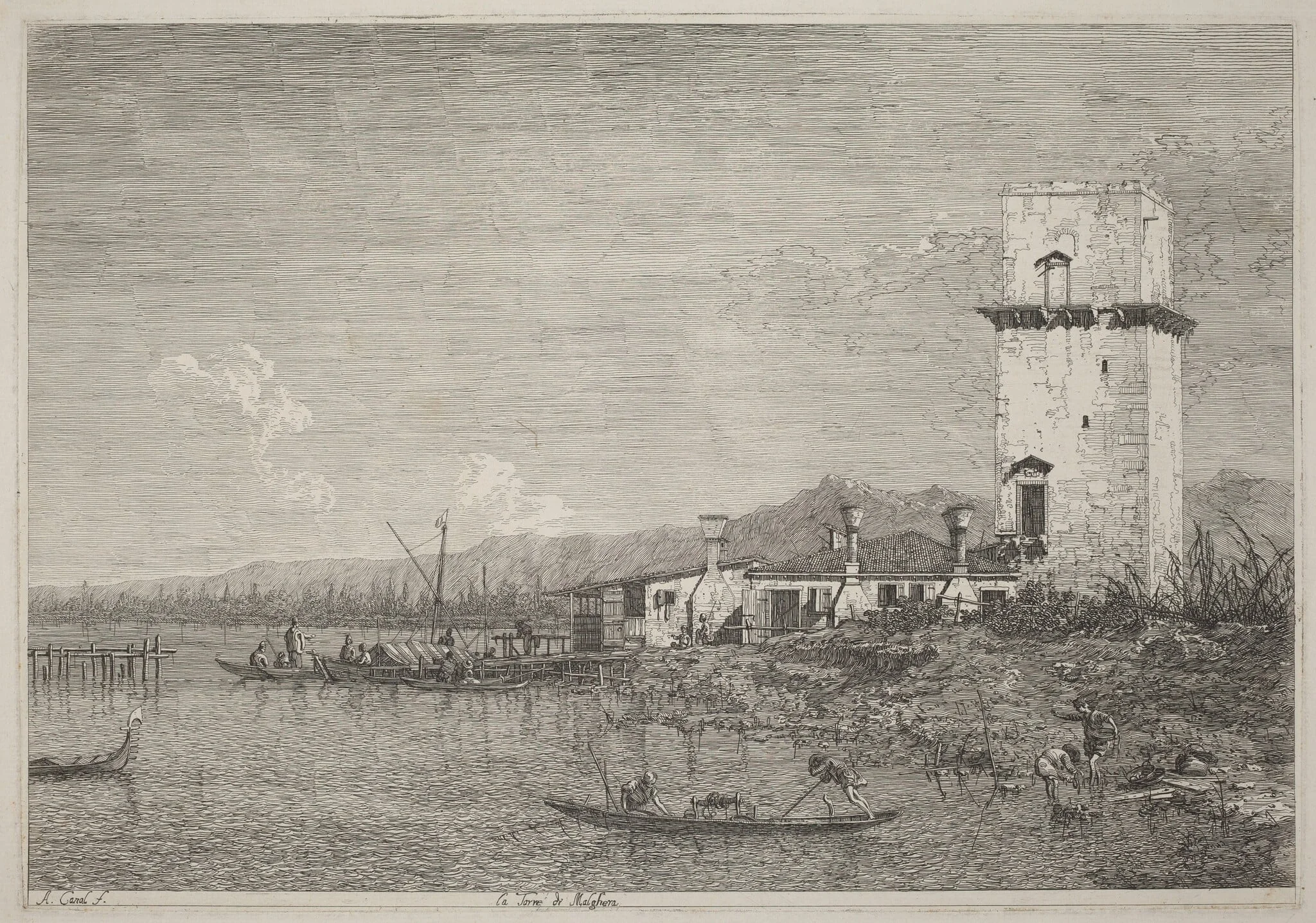 La Torre di Malghera, by Canaletto, ink, 1740