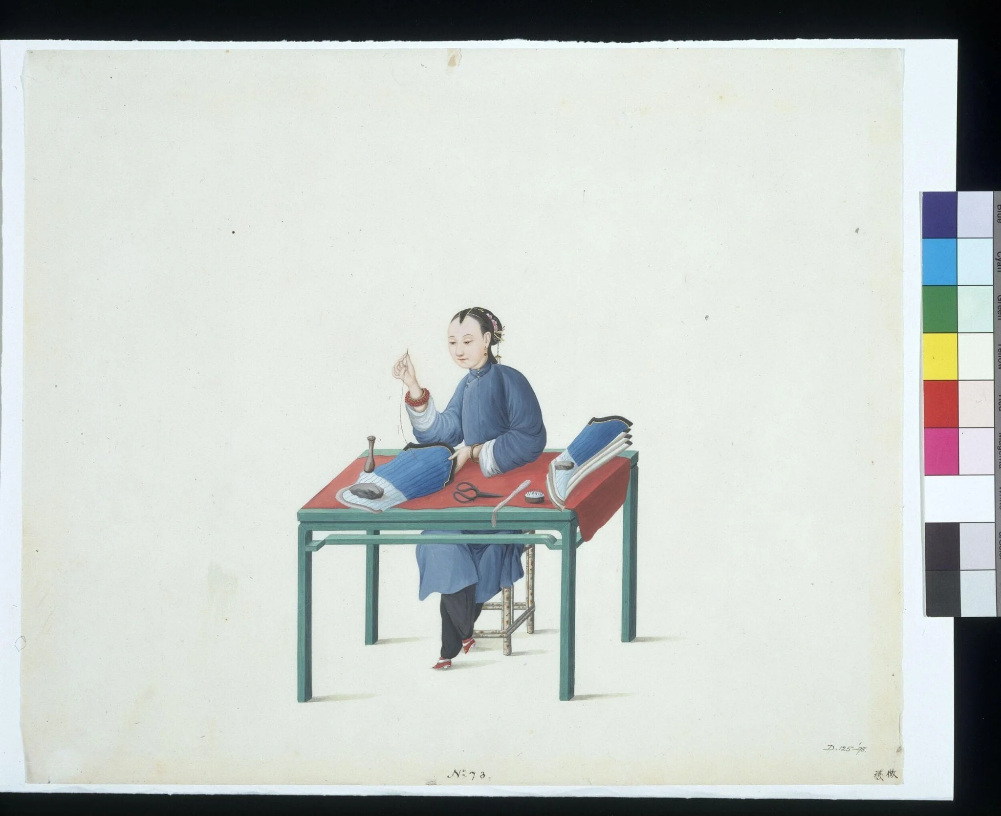 A Stocking Maker, by Puqua, paint, 1790
