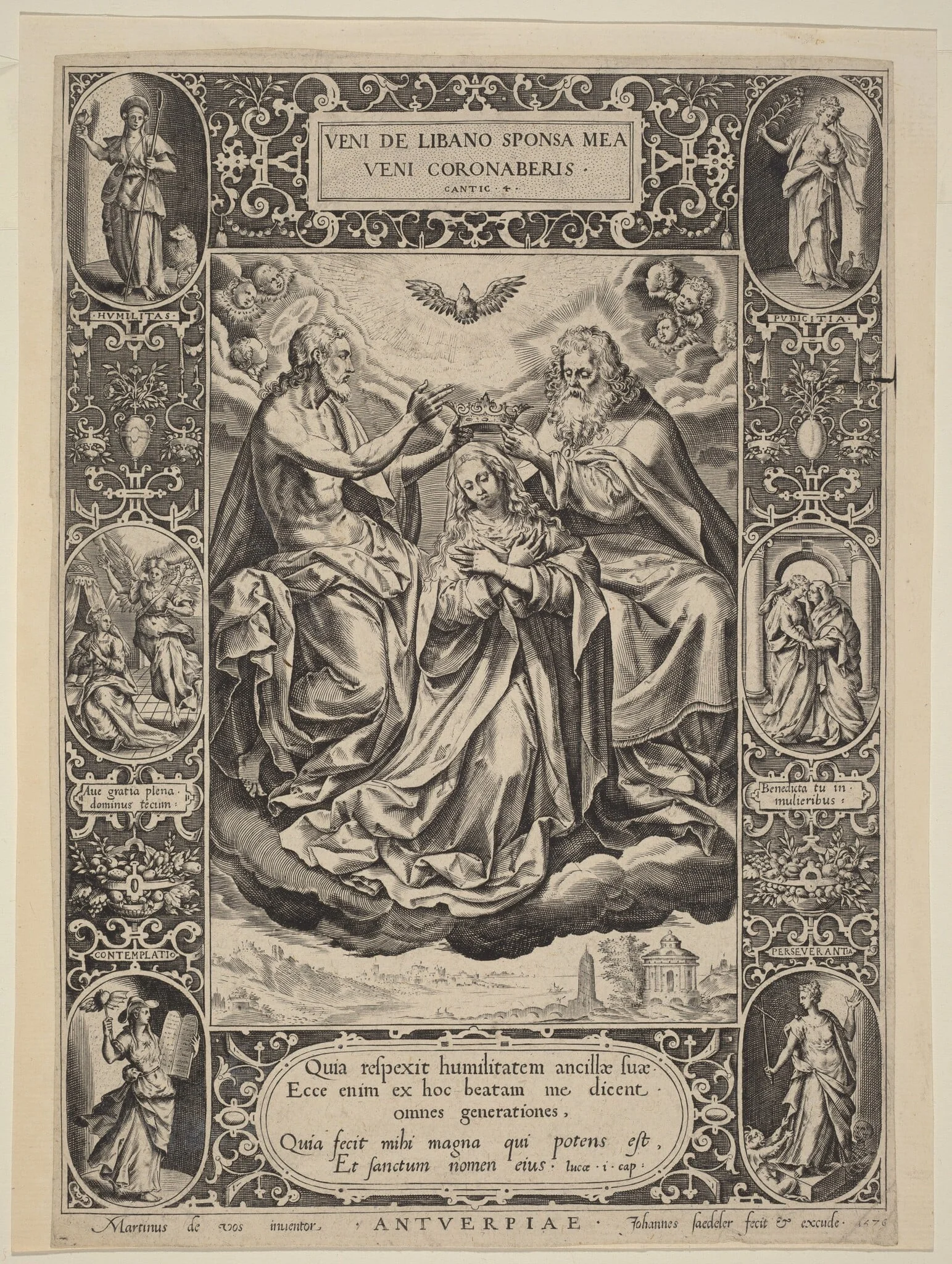 The Coronation of the Virgin, by Jan Sadeler I, ink, 1576