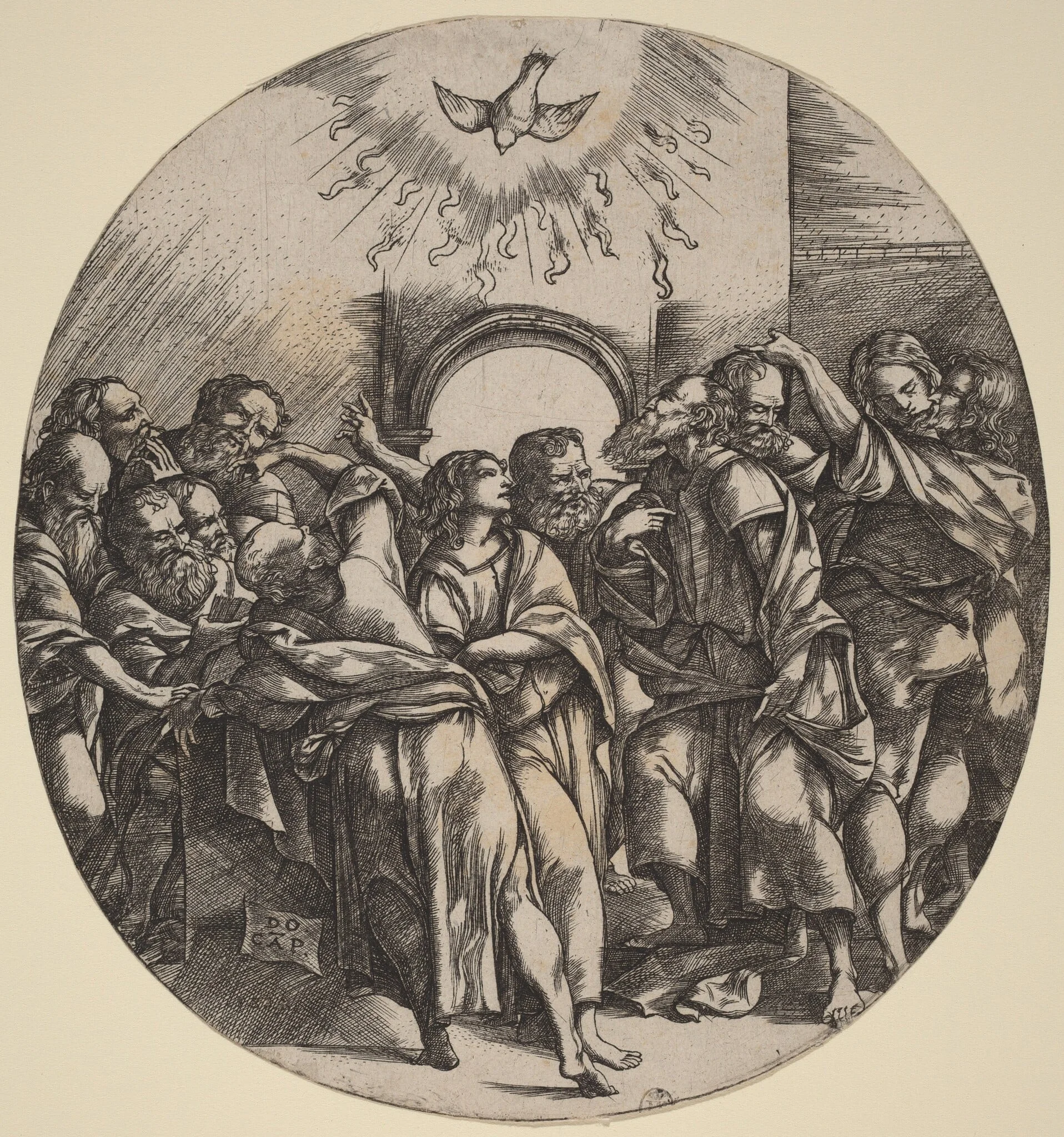 The Descent of the Holy Spirit, by Domenico Campagnola, ink, 1518