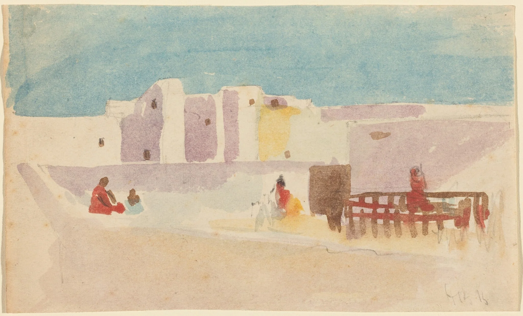 Walls of a North African City, by Hercules Brabazon Brabazon, graphite, 1864