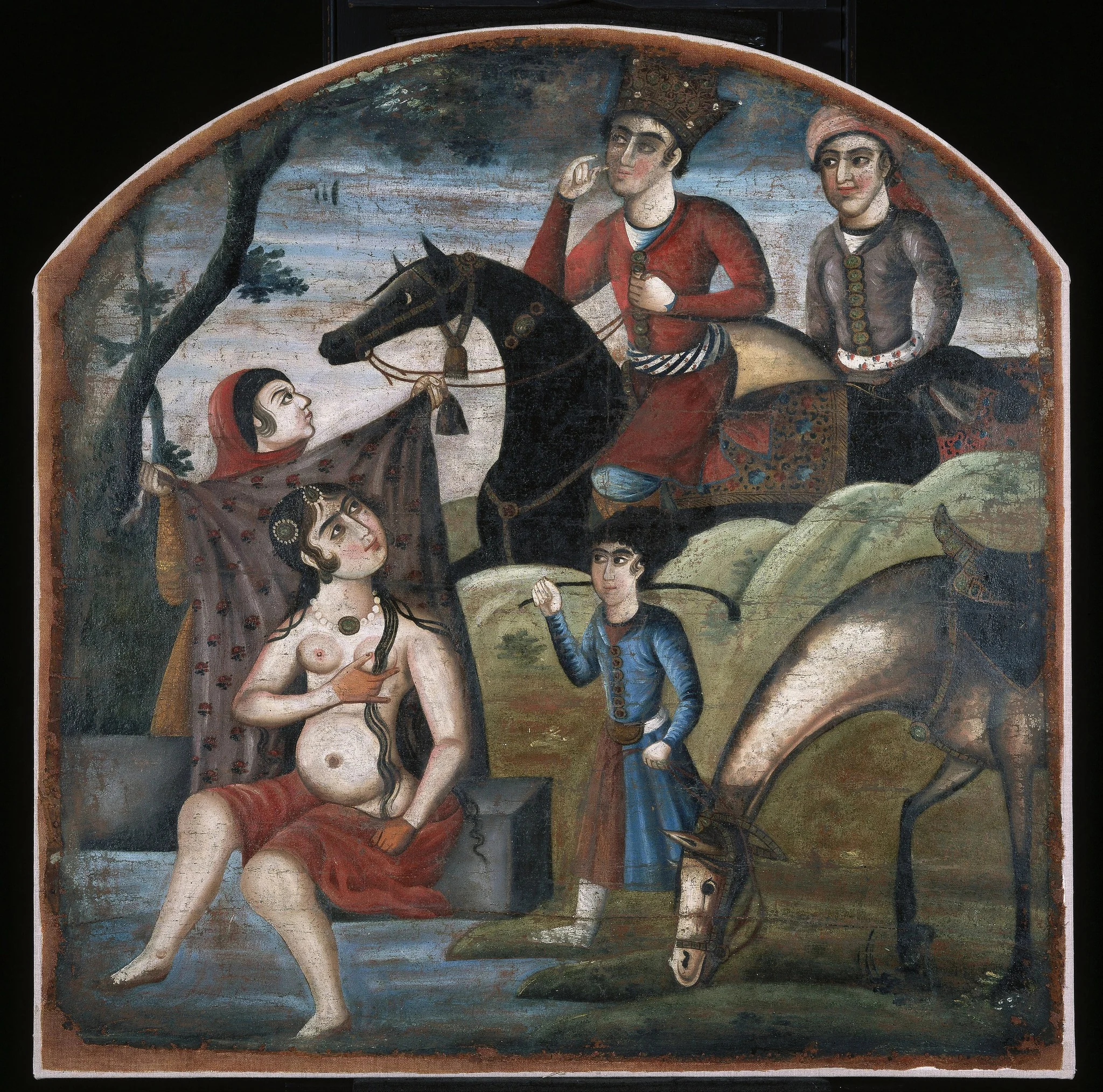 Khusraw Discovers Shirin Bathing, From Pictorial Cycle of Eight Poetic Subjects, by Unknown, oil, 1750
