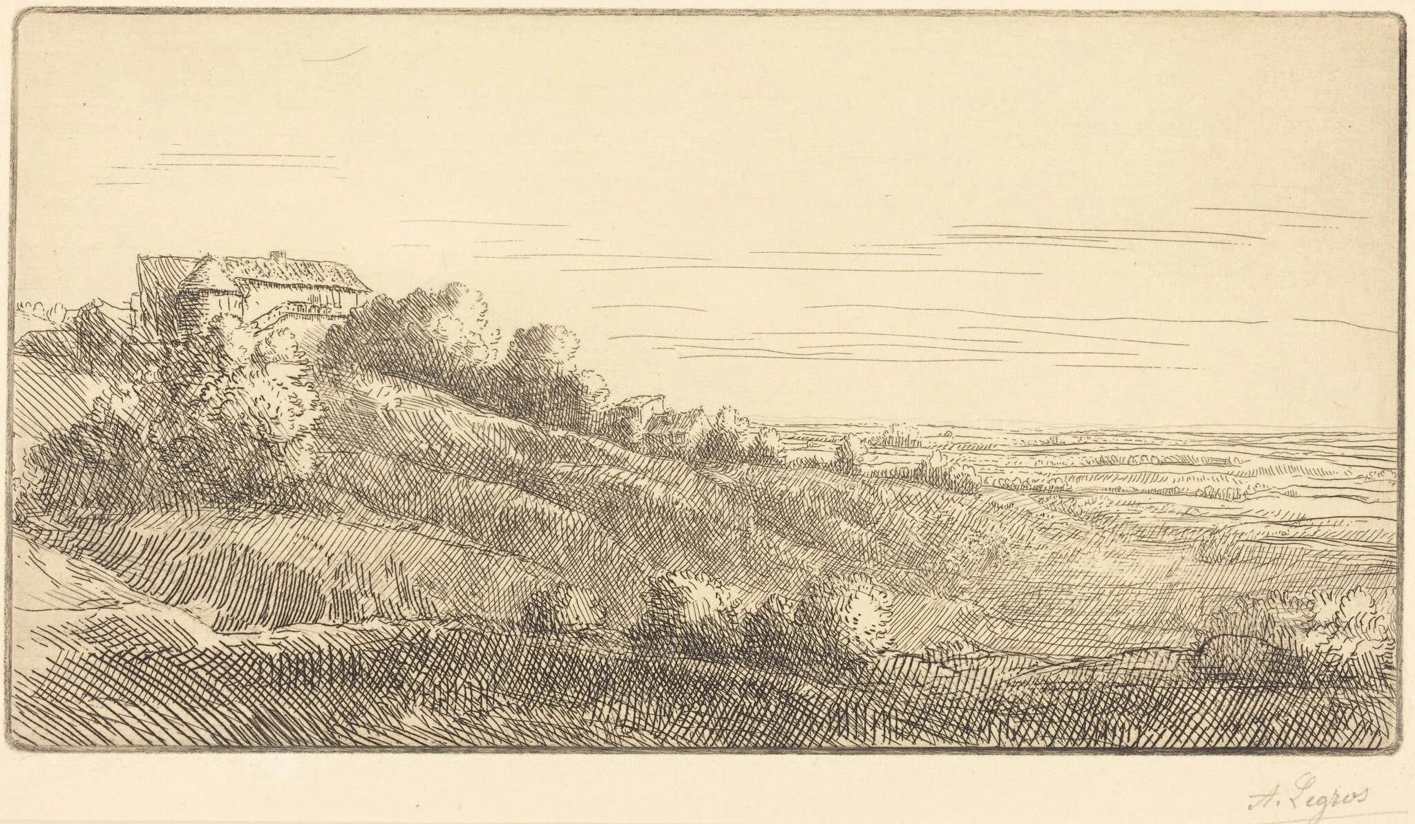 Valley of Veronne (La vallee de Veronne), by Alphonse Legros, ink, 1874