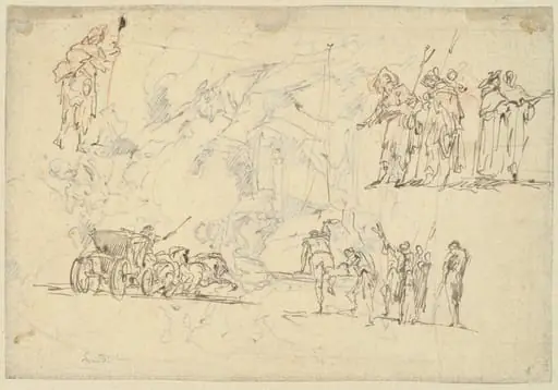 Figure Studies and a Horse-Drawn Carriage (recto)