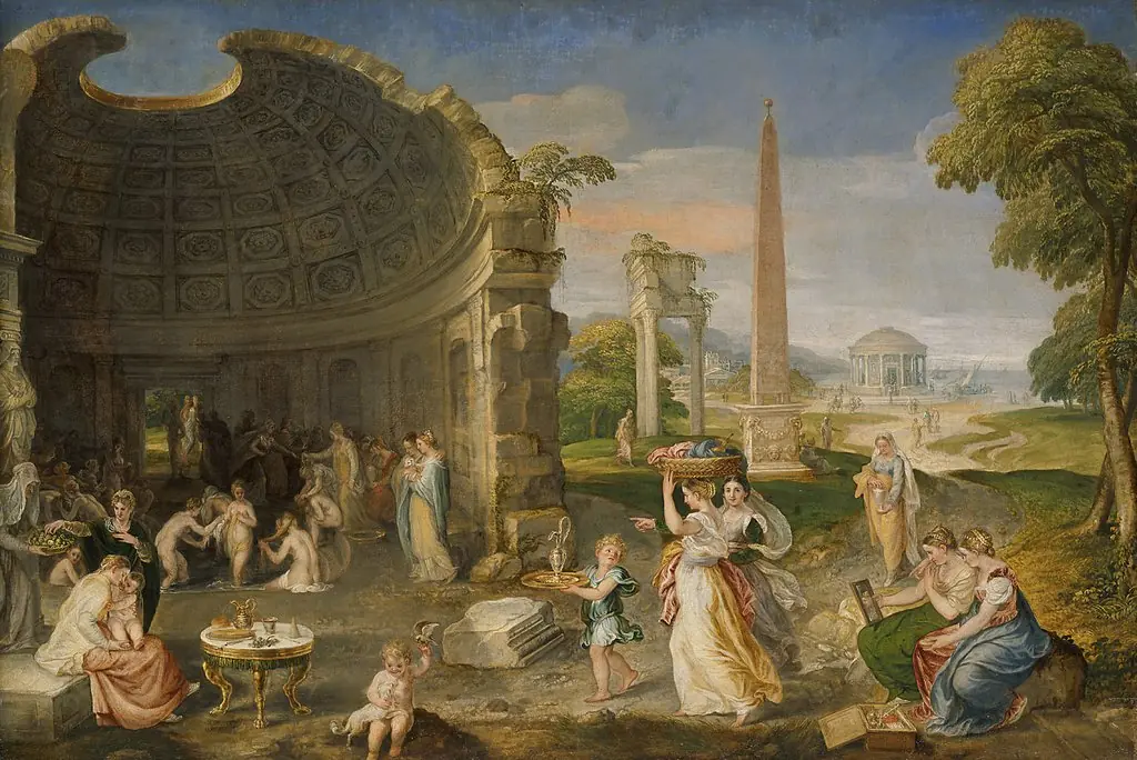 Landscape with classical ruins and women bathing