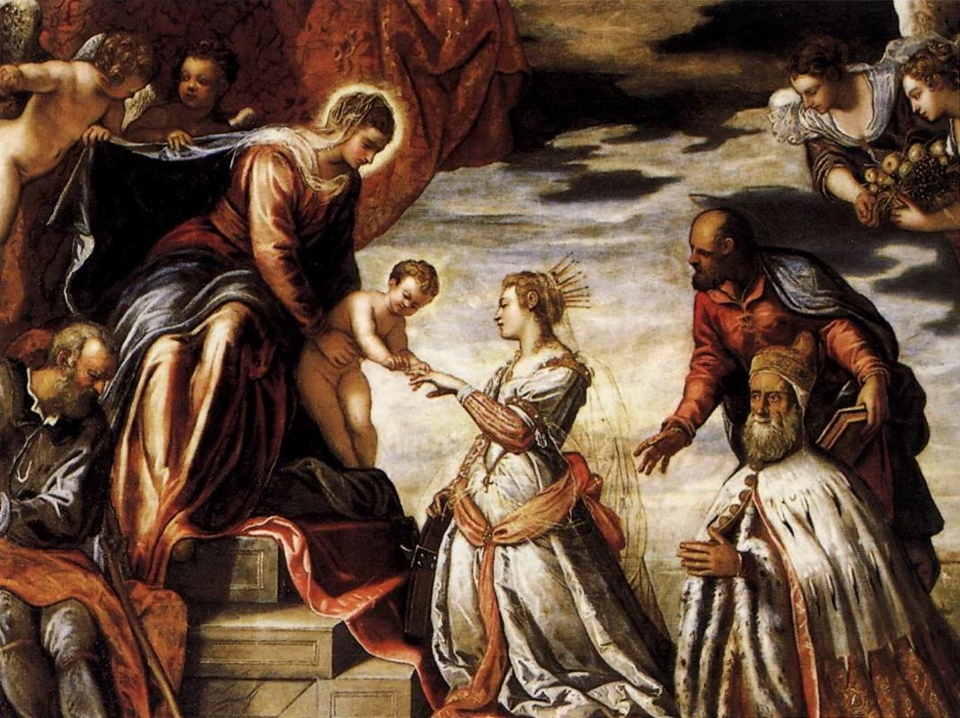 Mystic Marriage of St Catherine, by Jacopo Tintoretto, oil, 1588