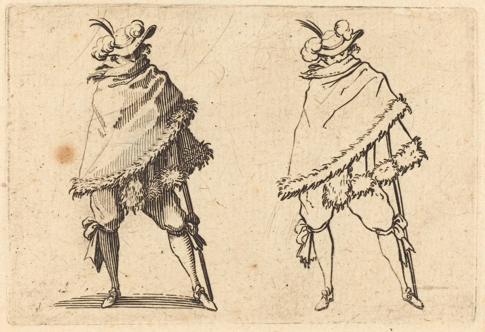 Man Wrapped in His Mantle, by Jacques Callot, ink, 1622