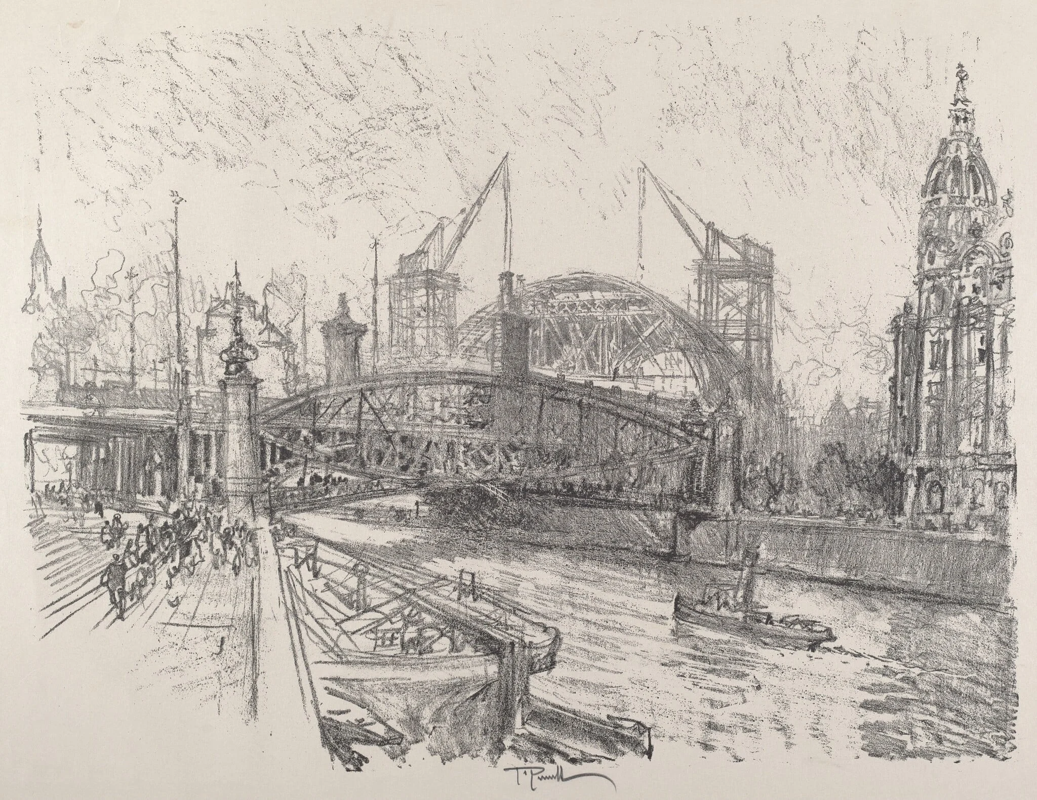 Building the Freidrich-Strasse Station, by Joseph Pennell, ink, 1921