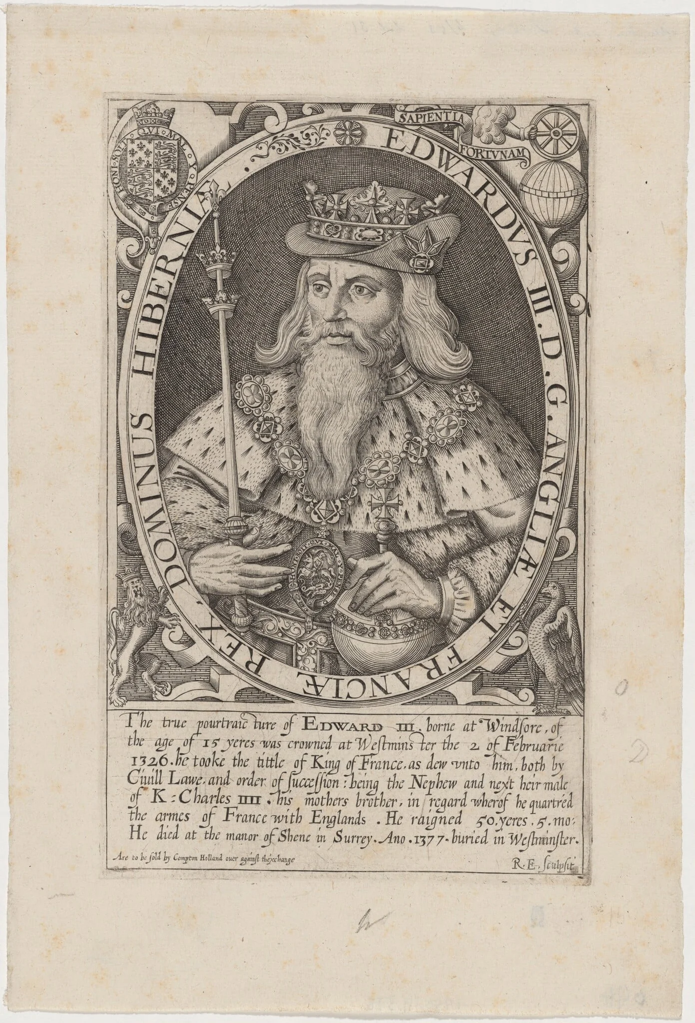 Edward III of England, by Renold Elstrack, ink, 1598