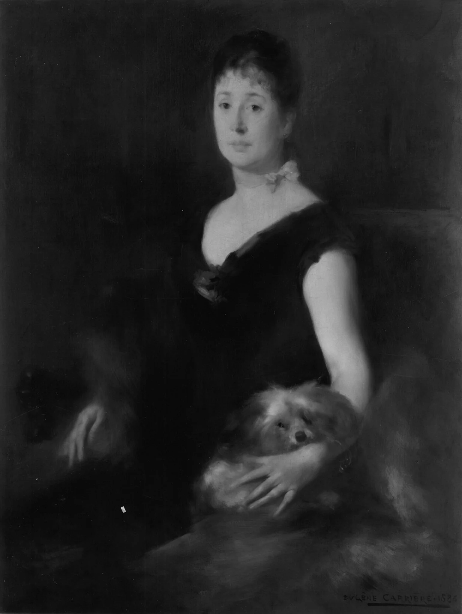 Portrait of a Lady with a Dog, by Eugène Carrière, oil, 1885