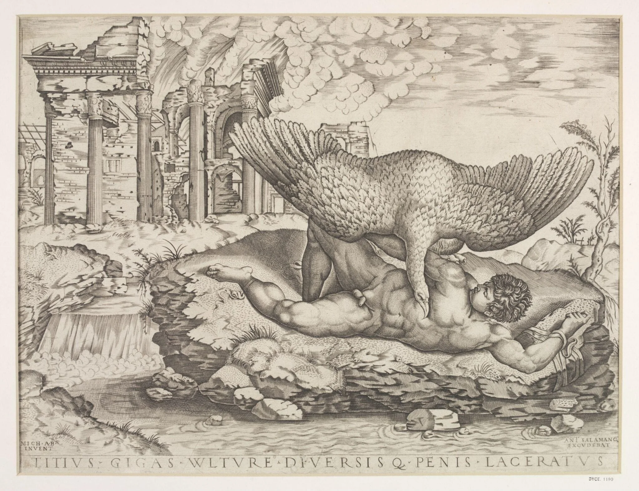 Tityus devoured by a Vulture, by Nicolas Beatrizet, 1520