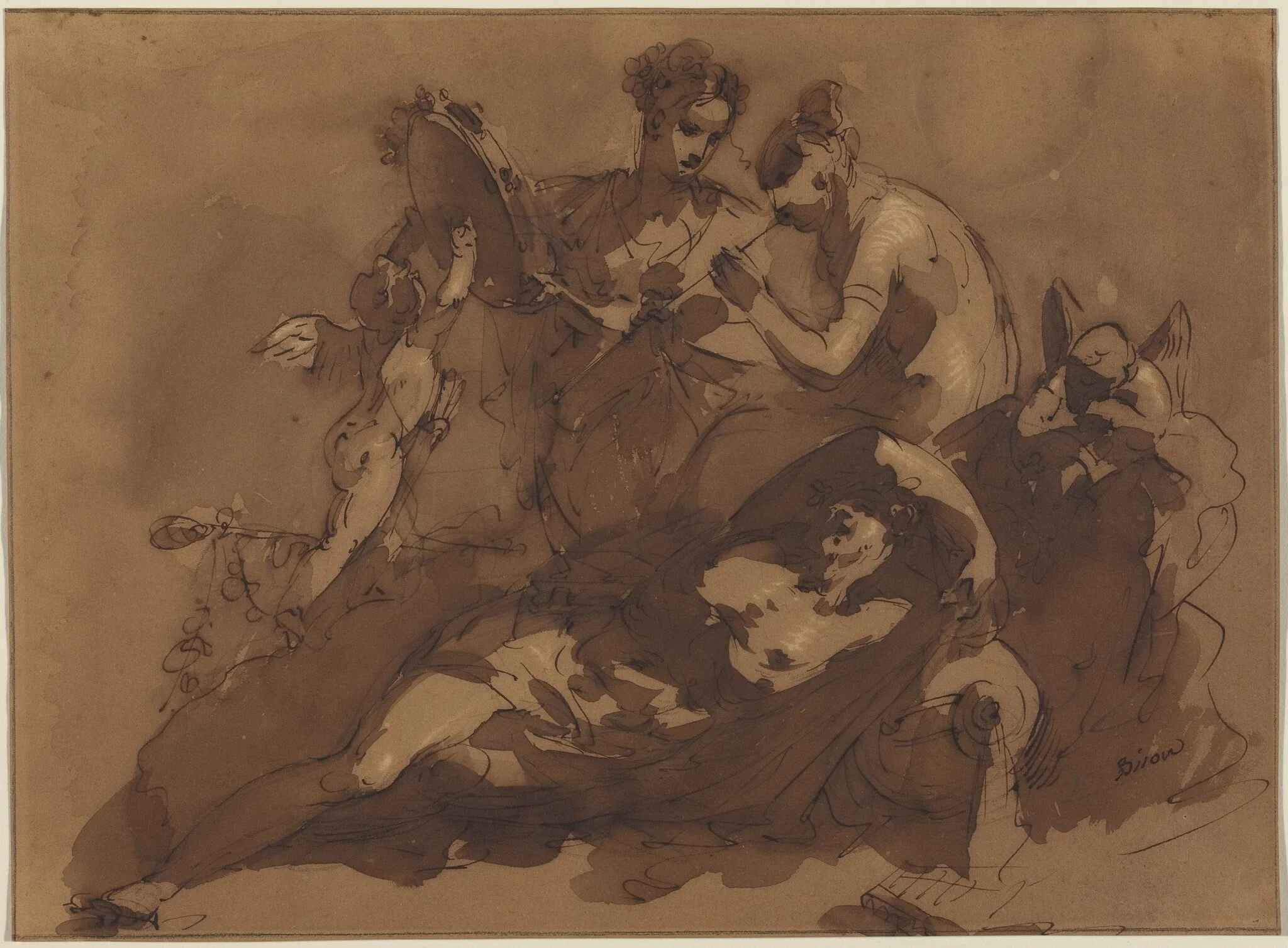 A Mythological Scene with Sea Gods, by Giuseppe Bernardino Bison, ink, 1803