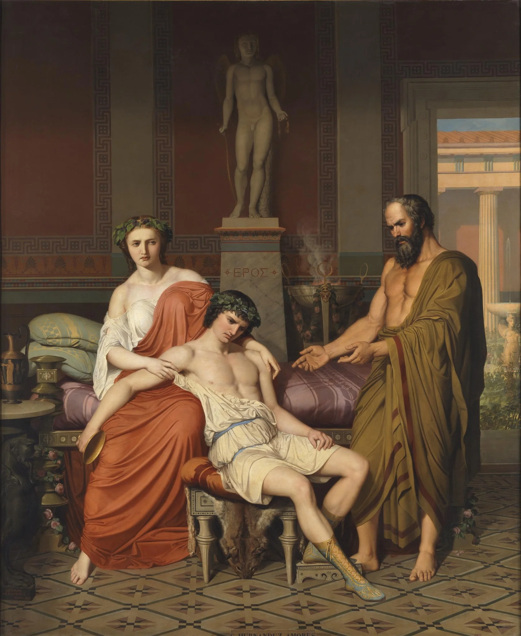 Sócrates reprendiendo a Alcibíades en casa de una cortesana, by Germán Hernández Amores, oil, 1857