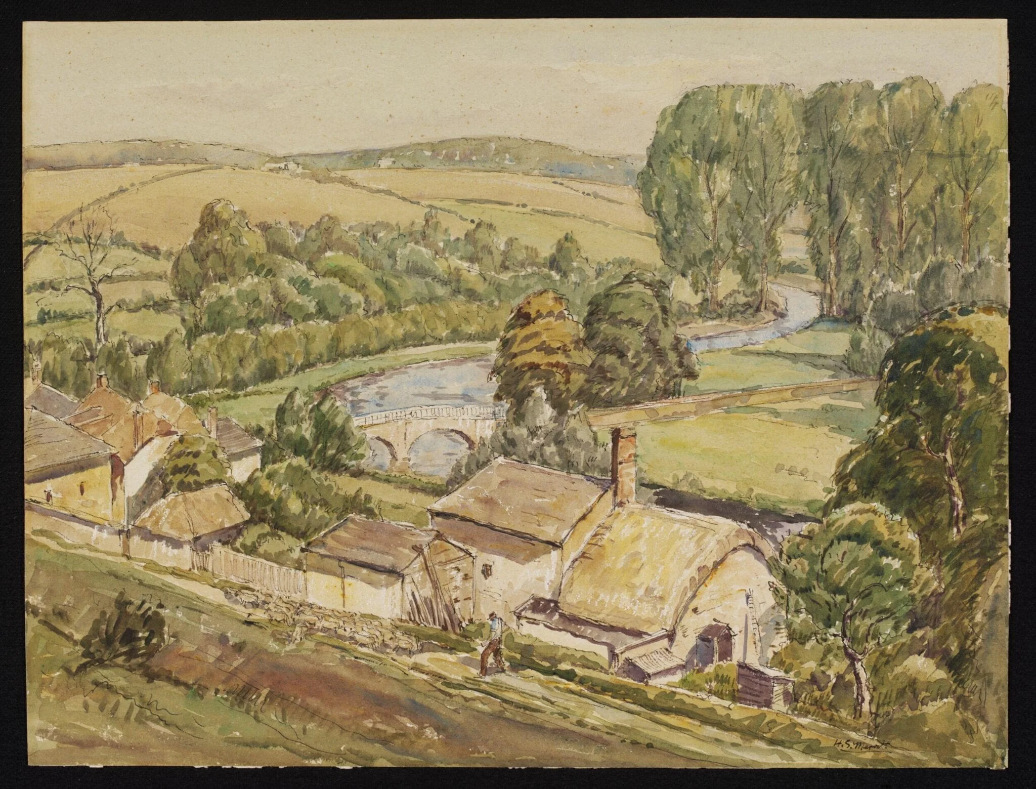 Woodford Bridge in the Avon Valley, by Anna Lea Merritt, watercolor, 1942