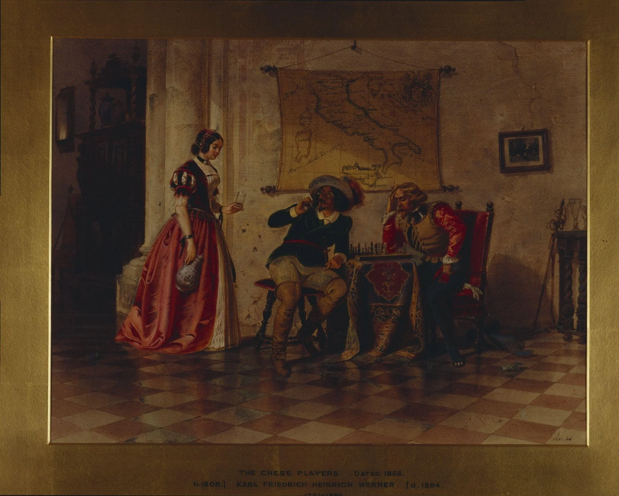 The chess players, by Carl Friedrich Heinrich Werner, watercolor, 1858