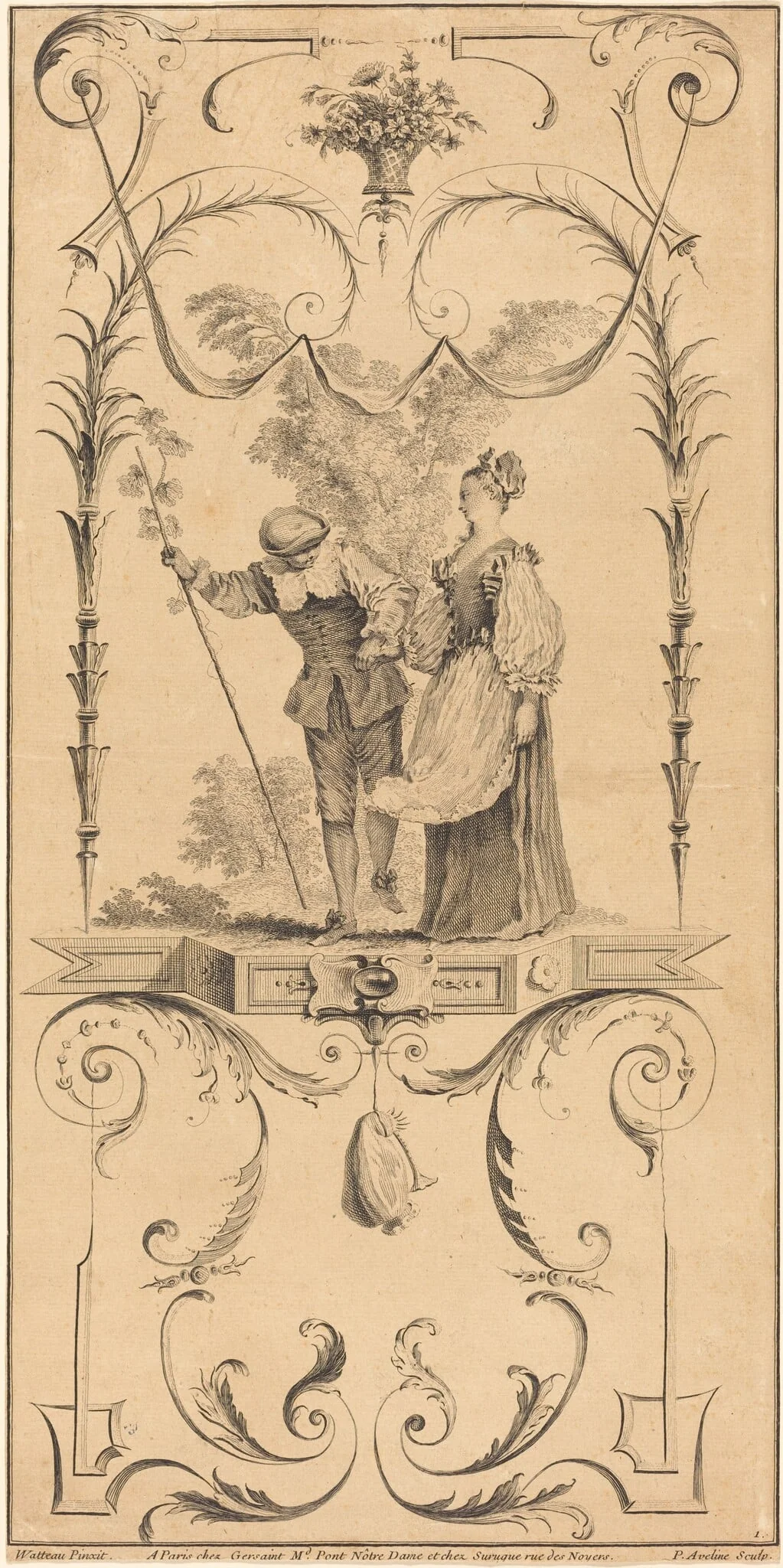 Shepherd and Shepherdess (?), by Pierre-Alexandre Aveline, ink, 1731