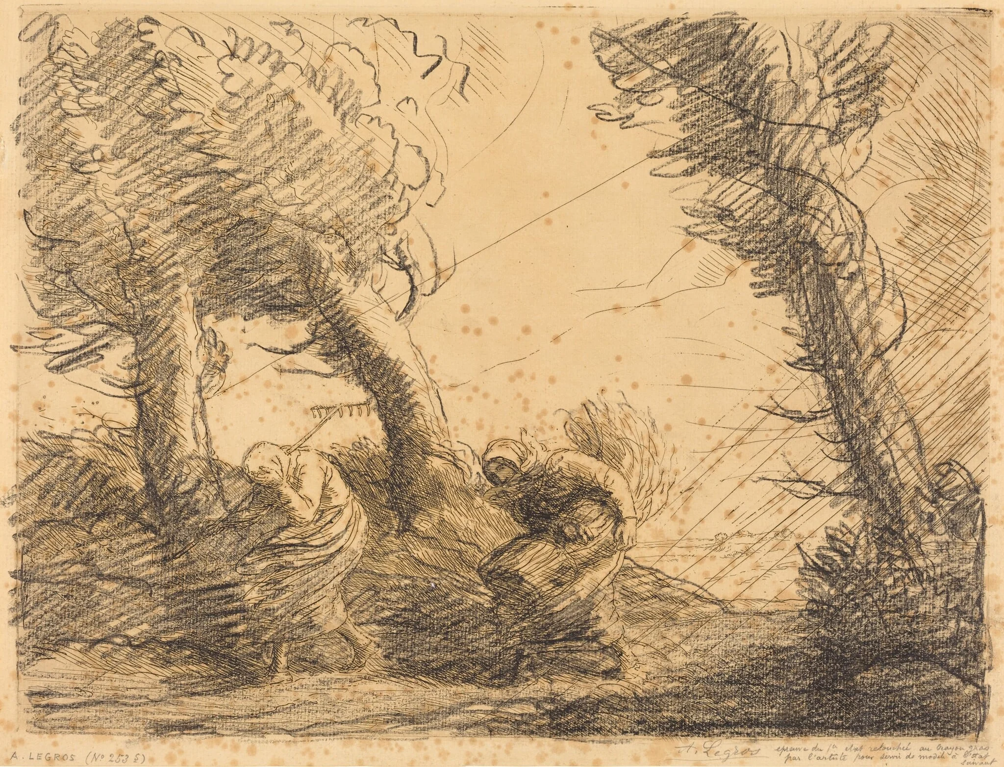 Harvesters Surprised by the Storm (Moissoneuses surprises par l'orage), by Alphonse Legros, crayon, 1874