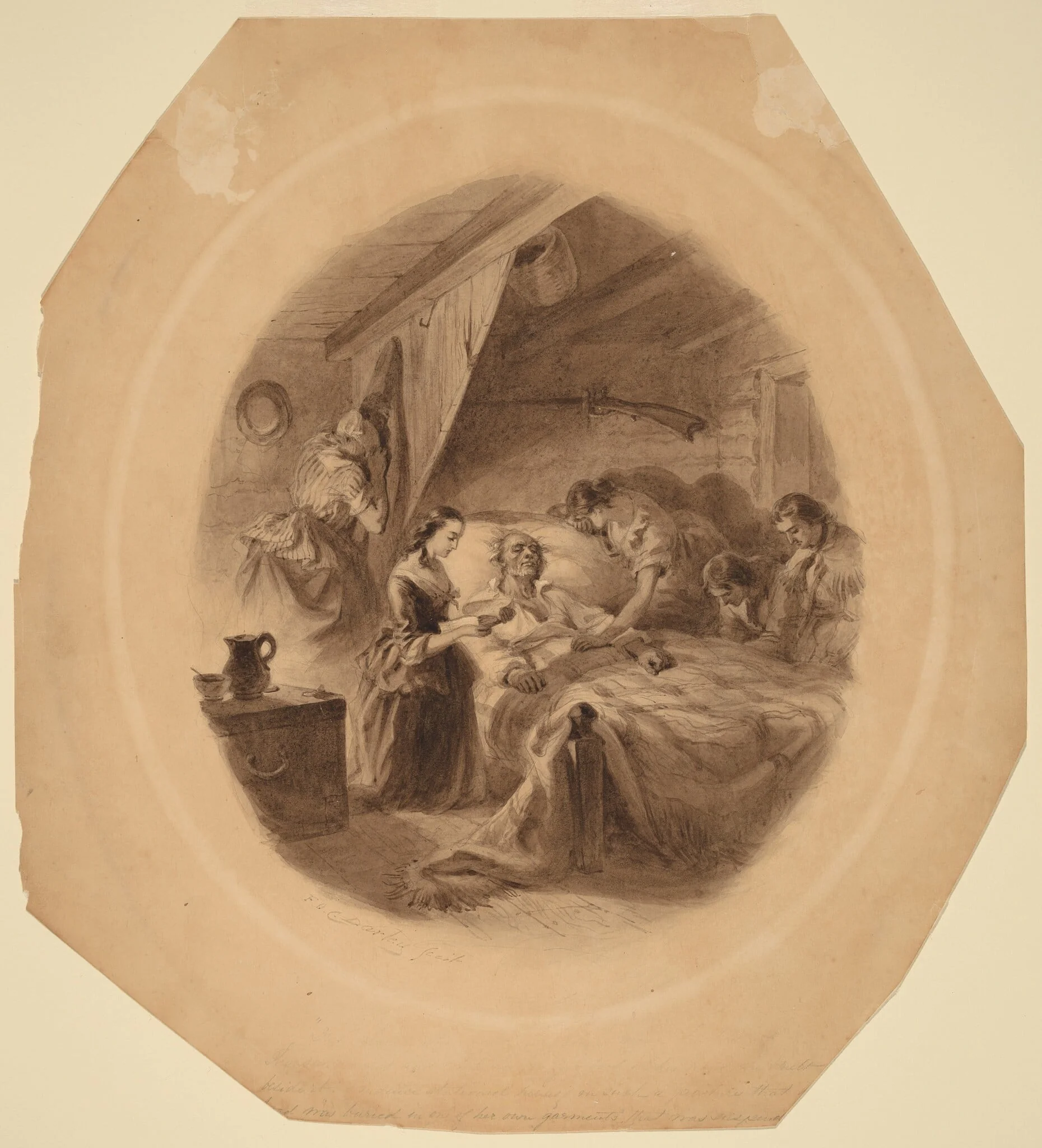 The Squatter's Death, by Felix Octavius Carr Darley, ink, 1860