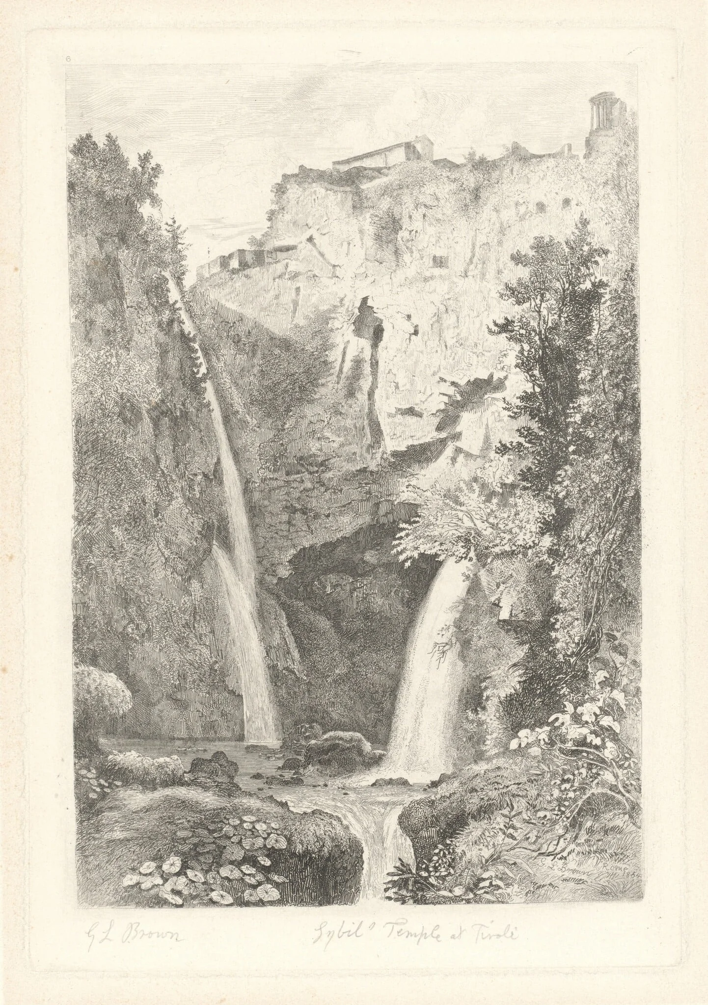 Cascades at Tivoli, by George Loring Brown, ink, 1854