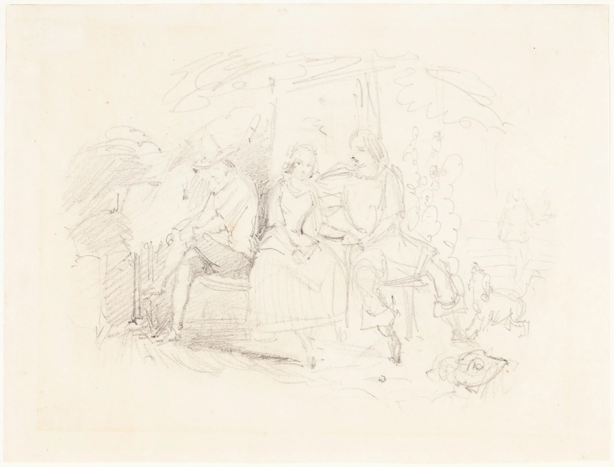 Lovers under a Tree, by John Everett Millais, graphite, 1840