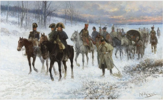 Riders in Snow, by Jan Chełmiński, oil, 1898