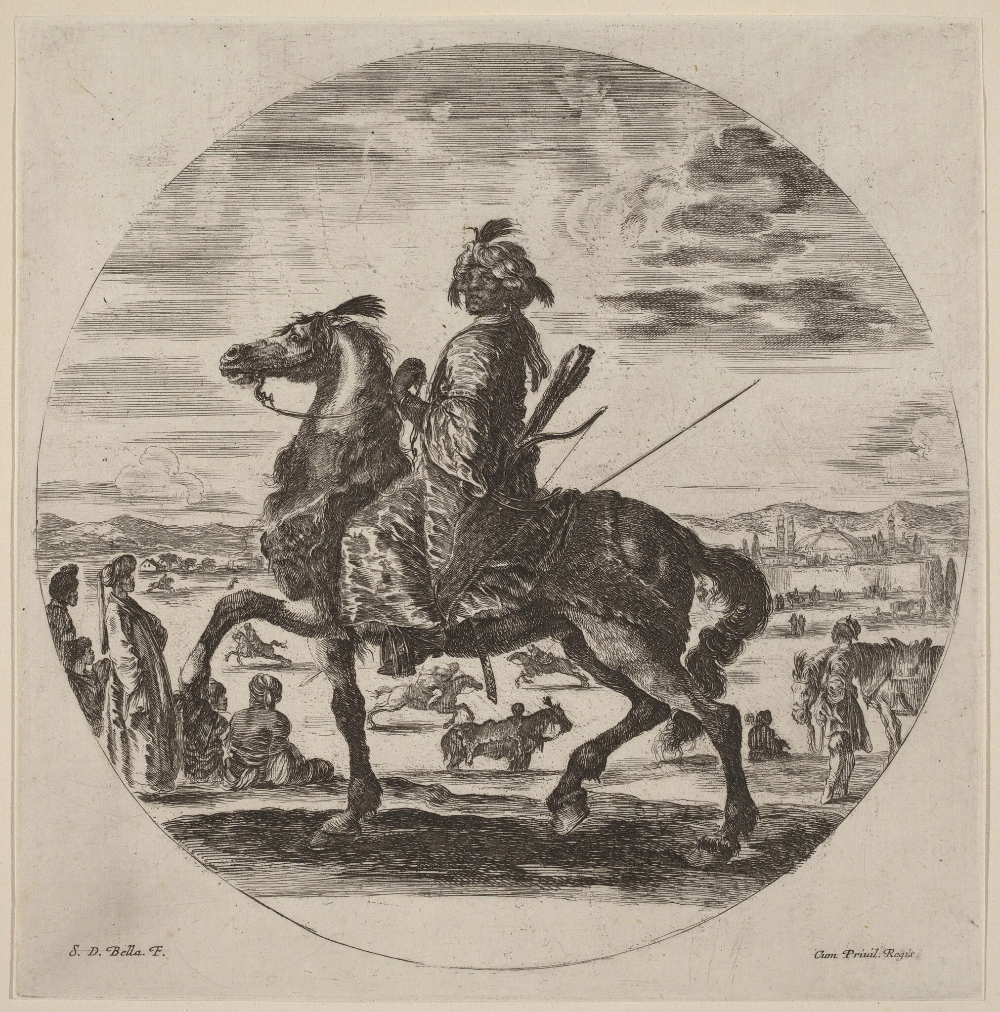 Moorish Cavalier, by Stefano Della Bella, ink, 1637