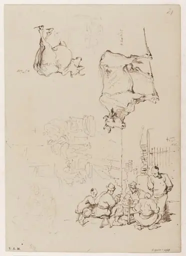 Figures eating at a food stall