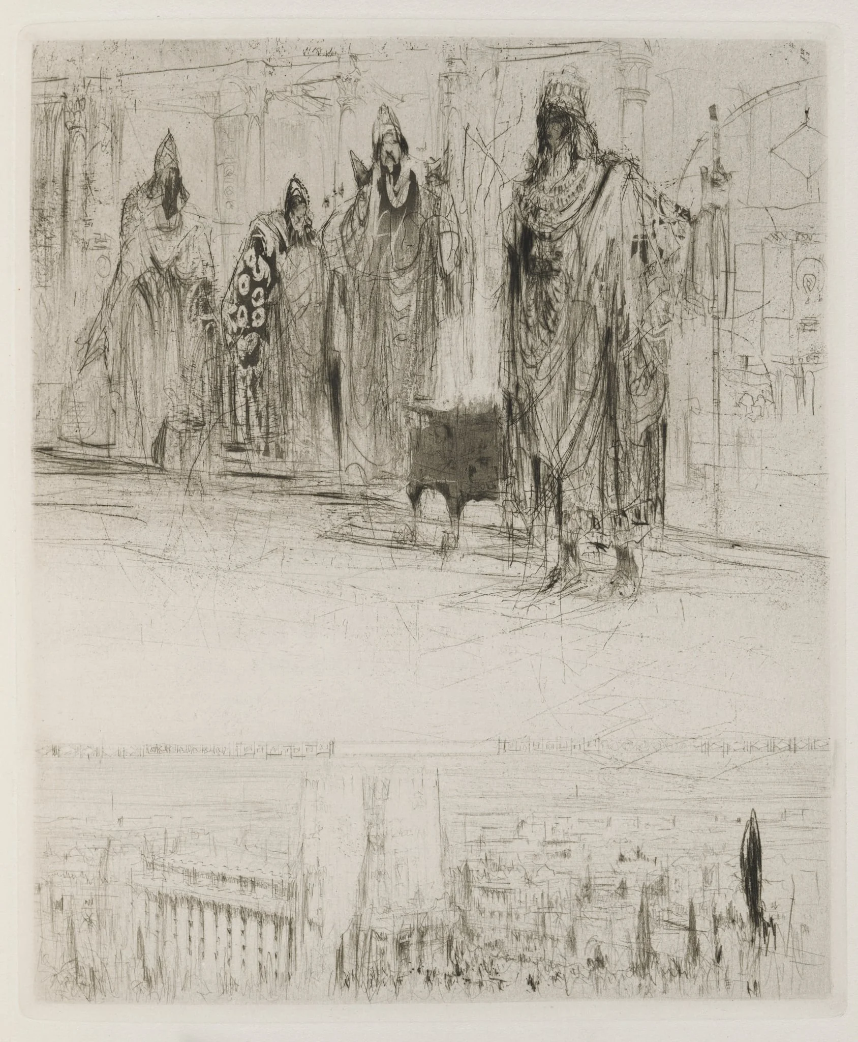 Herodias: Page 13, The tetrarch was awaited by several Galileans, the master of scribes, the chief of the land steward, the manager of the salt mines, and a Jew from Babylon commanding his troops on horse, by William Walcot, 1928