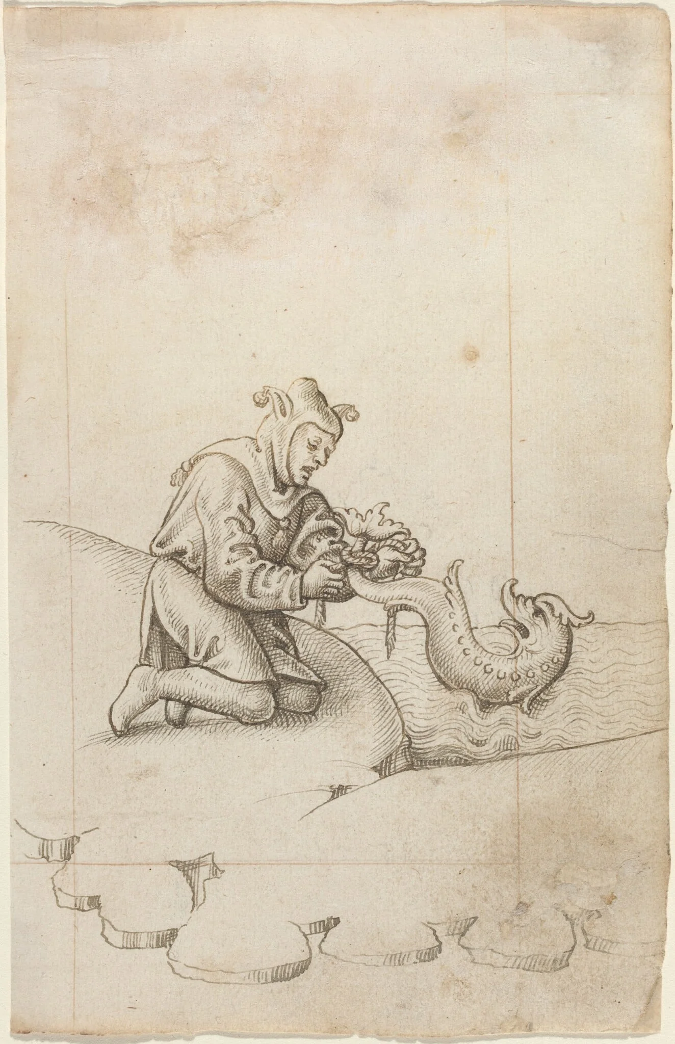 "You Are Tying a Dolphin by the Tail" [fol. 17 recto], by French early 16th Century, ink, 1514