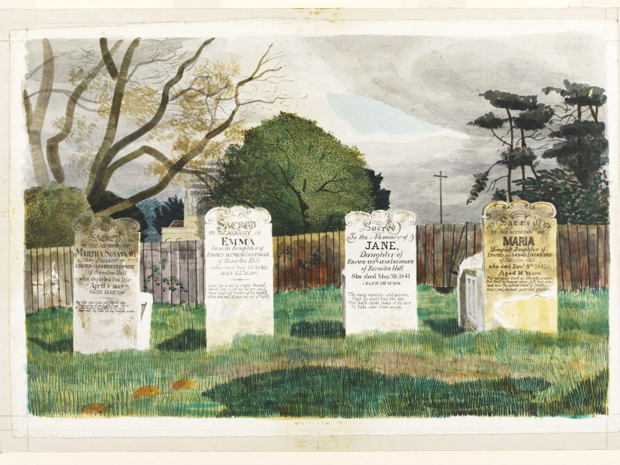 The Livermore Tombs, Barnston, Essex, by Kenneth Rowntree, watercolor, 1940