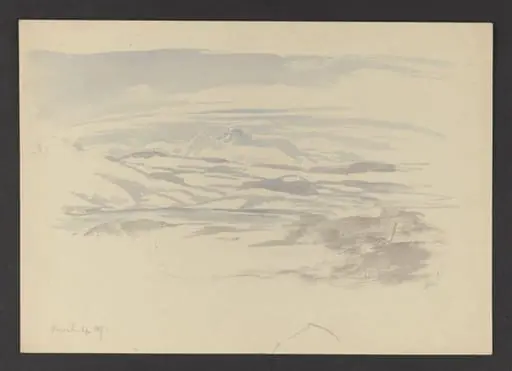 Snowy landscape; a lake and mountains