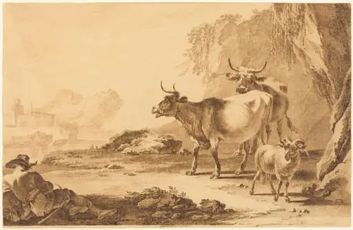 Landscape with Cattle, a Goat, and a Resting Shepherd