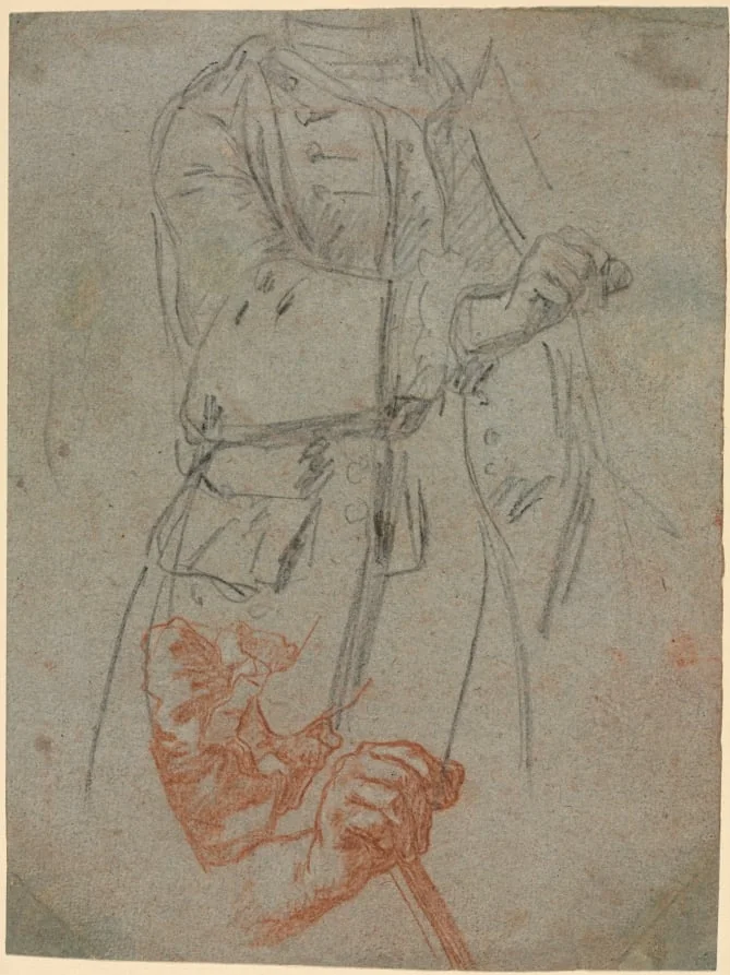 Studies of a Costume, Sleeve, and Hand, by Pietro Longhi, 1747