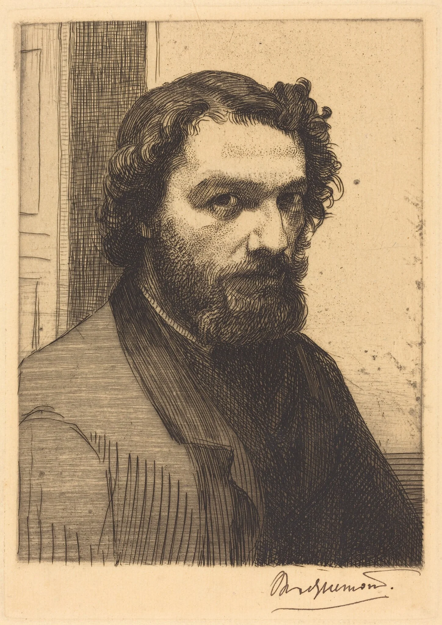 Alphonse Legros, by Félix Bracquemond, ink, 1861