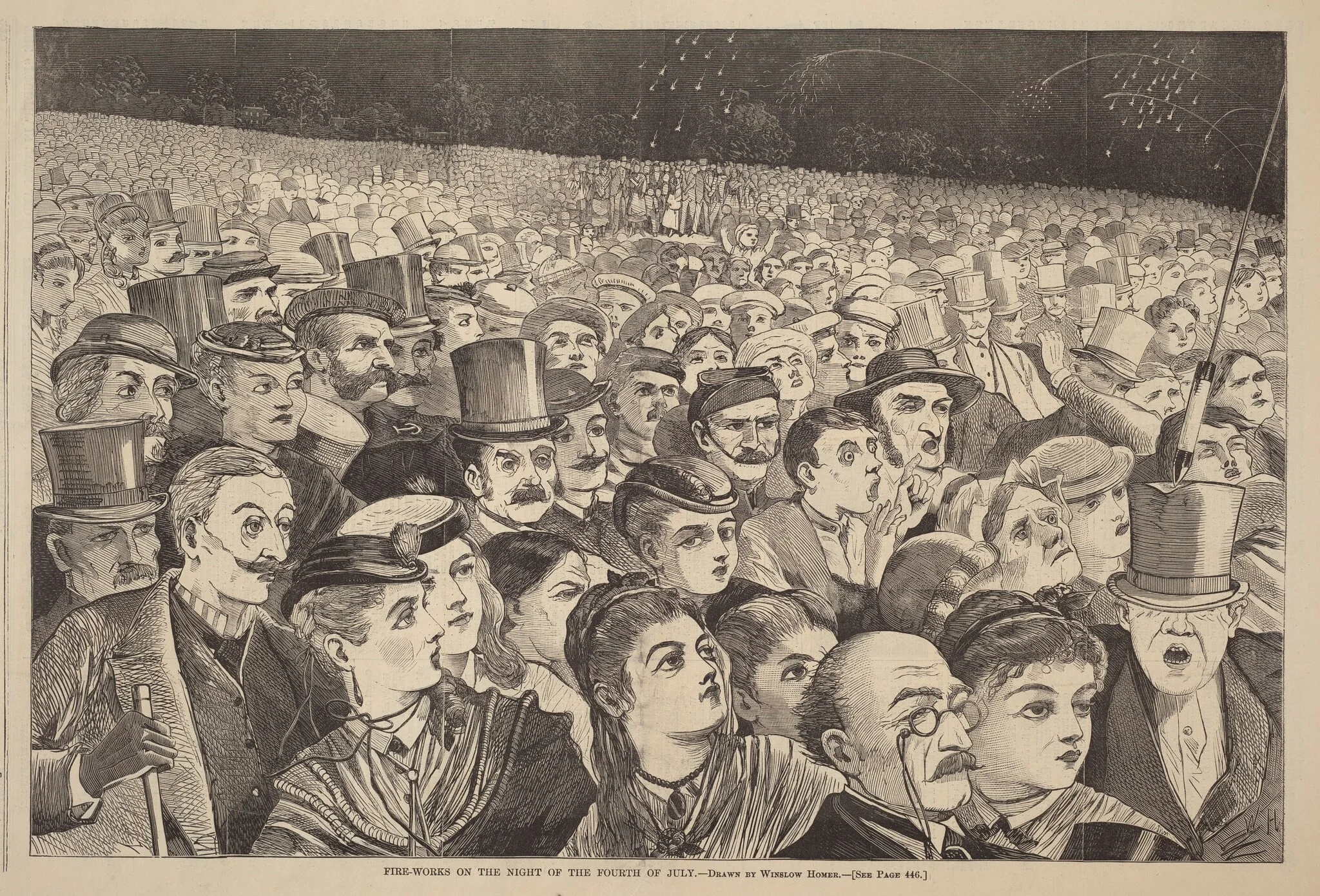 Fire-Works on the Night of the Fourth of July, by American 19th Century, ink, 1868
