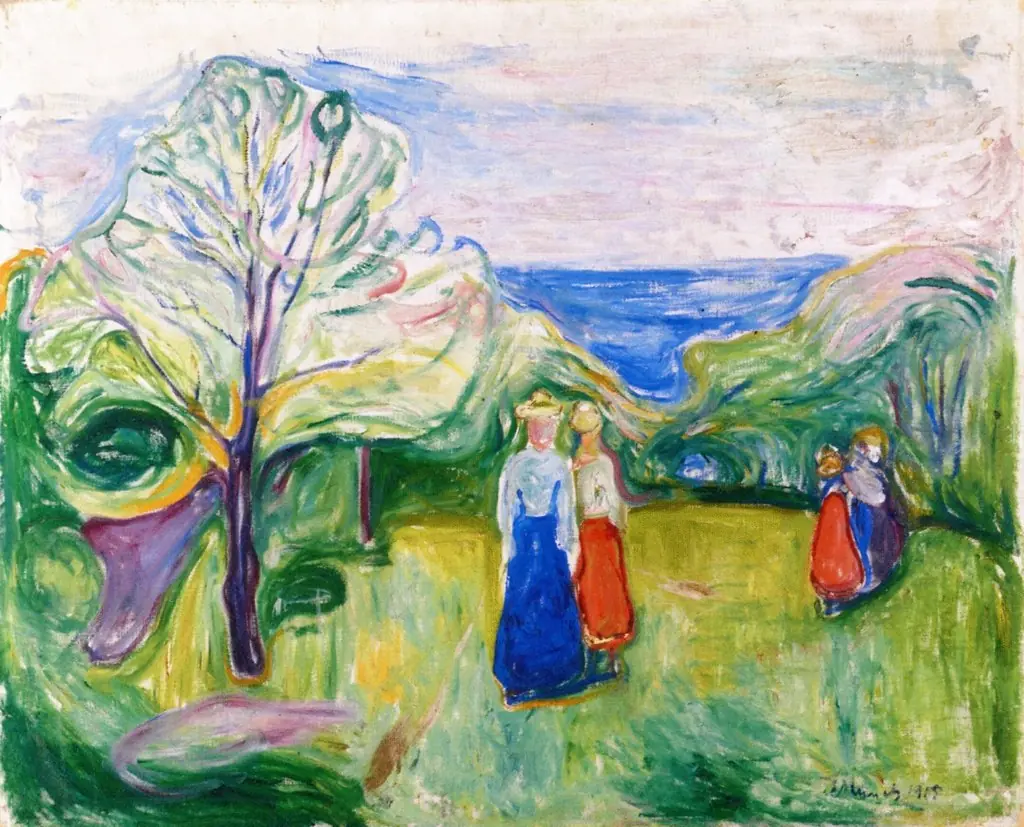 Cherry Tree in Blossom and Young Girls in the Garden