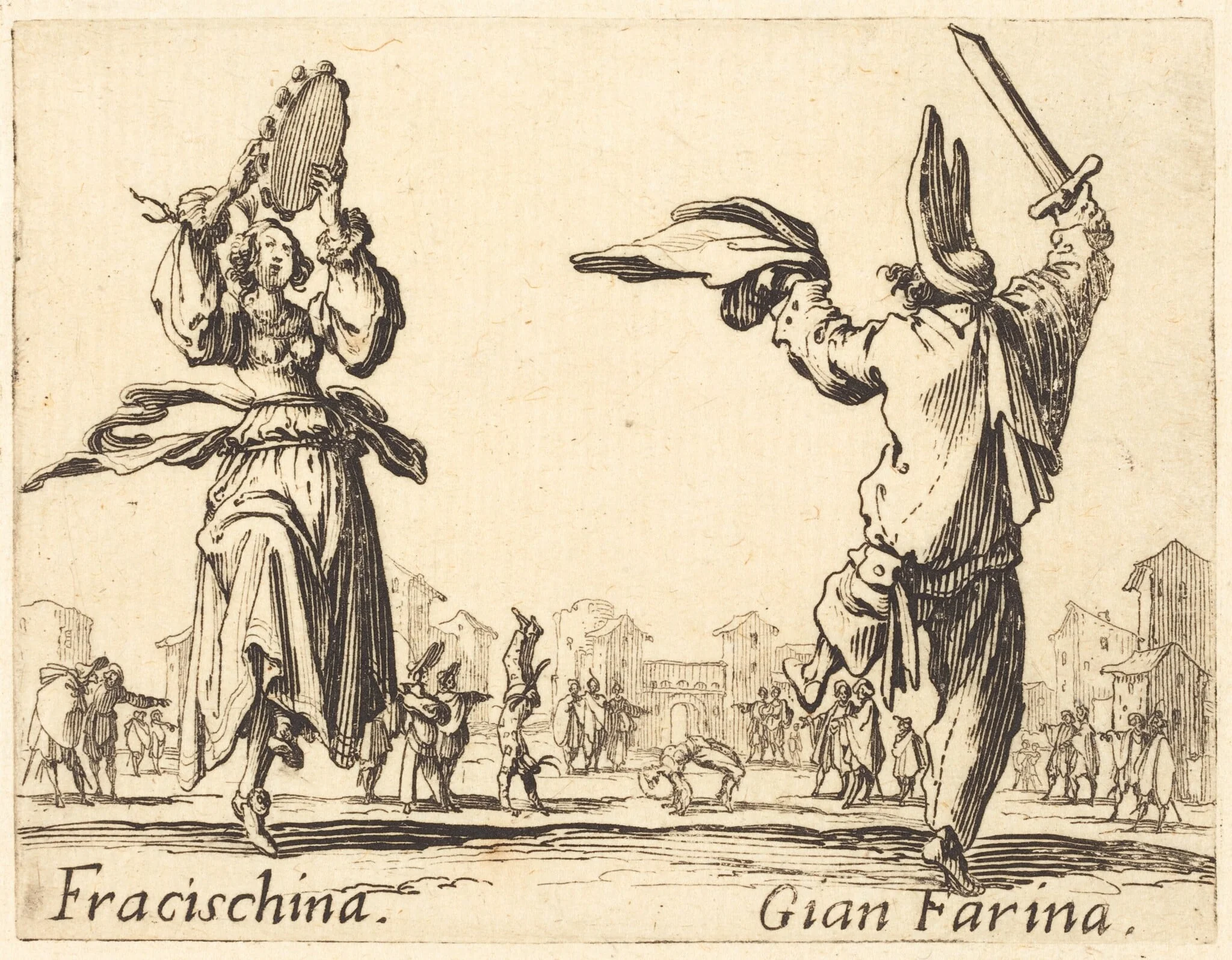 Fracischina and Gian Farina, by Jacques Callot, ink, 1622