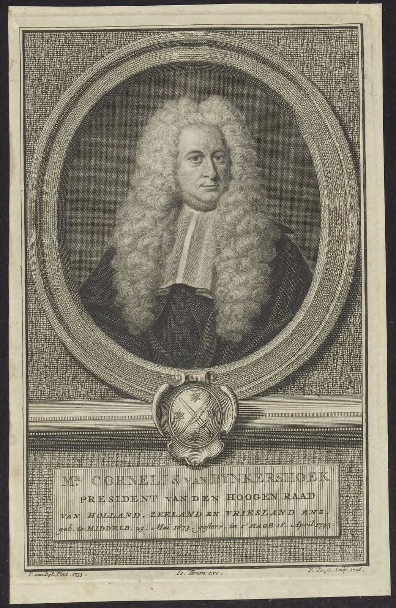 Portrait of Cornelis Bynkershoek, President of the Supreme Court of Holland, by Pieter, Tanjé, unspecified, 1746