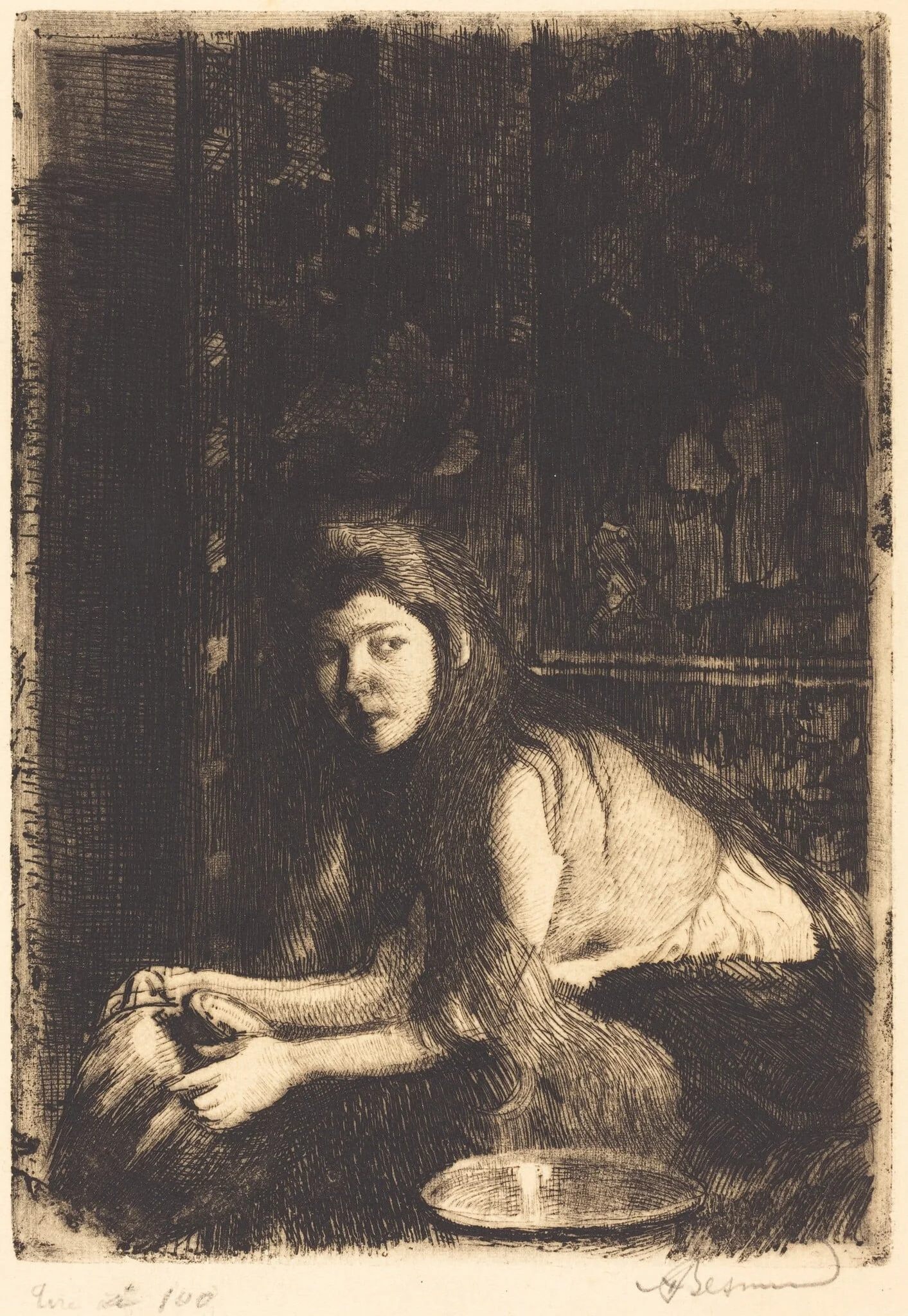 Woman with a Vase (La femme au vase), by Paul-Albert Besnard, ink, 1894