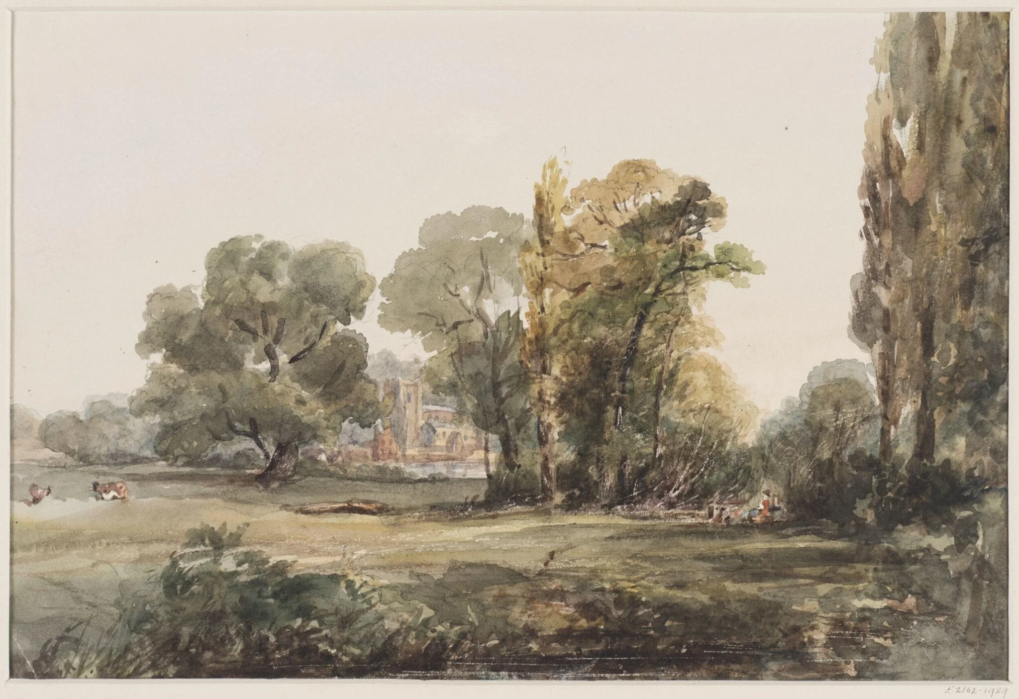 Stowe: a church in the distance, seen amid trees
