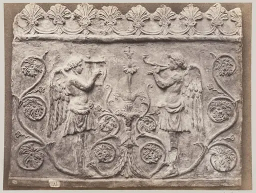 Bas-relief portion of frieze of Genii with double flutes and lyre