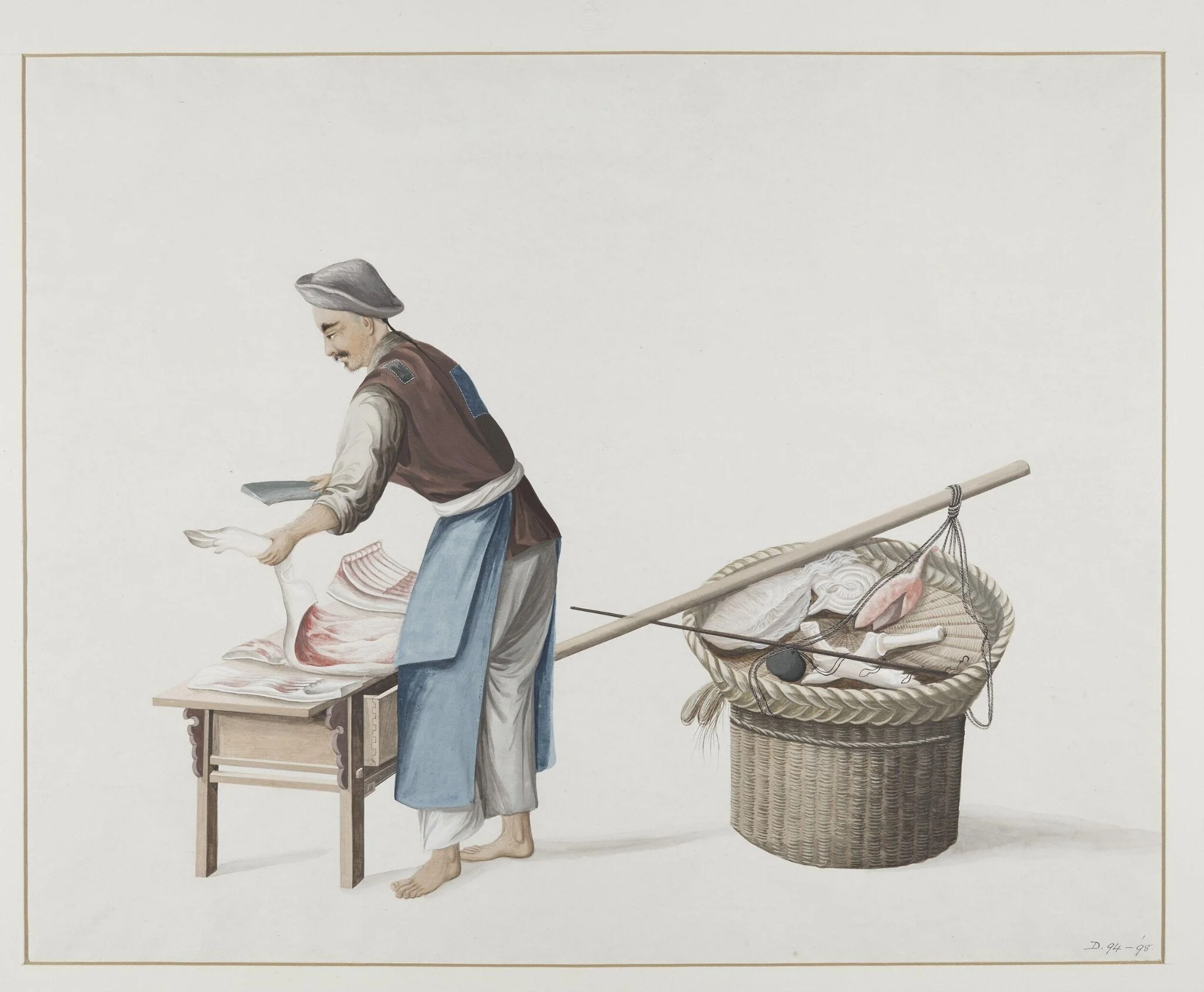 Man Selling Pork, by Puqua, paint, 1790