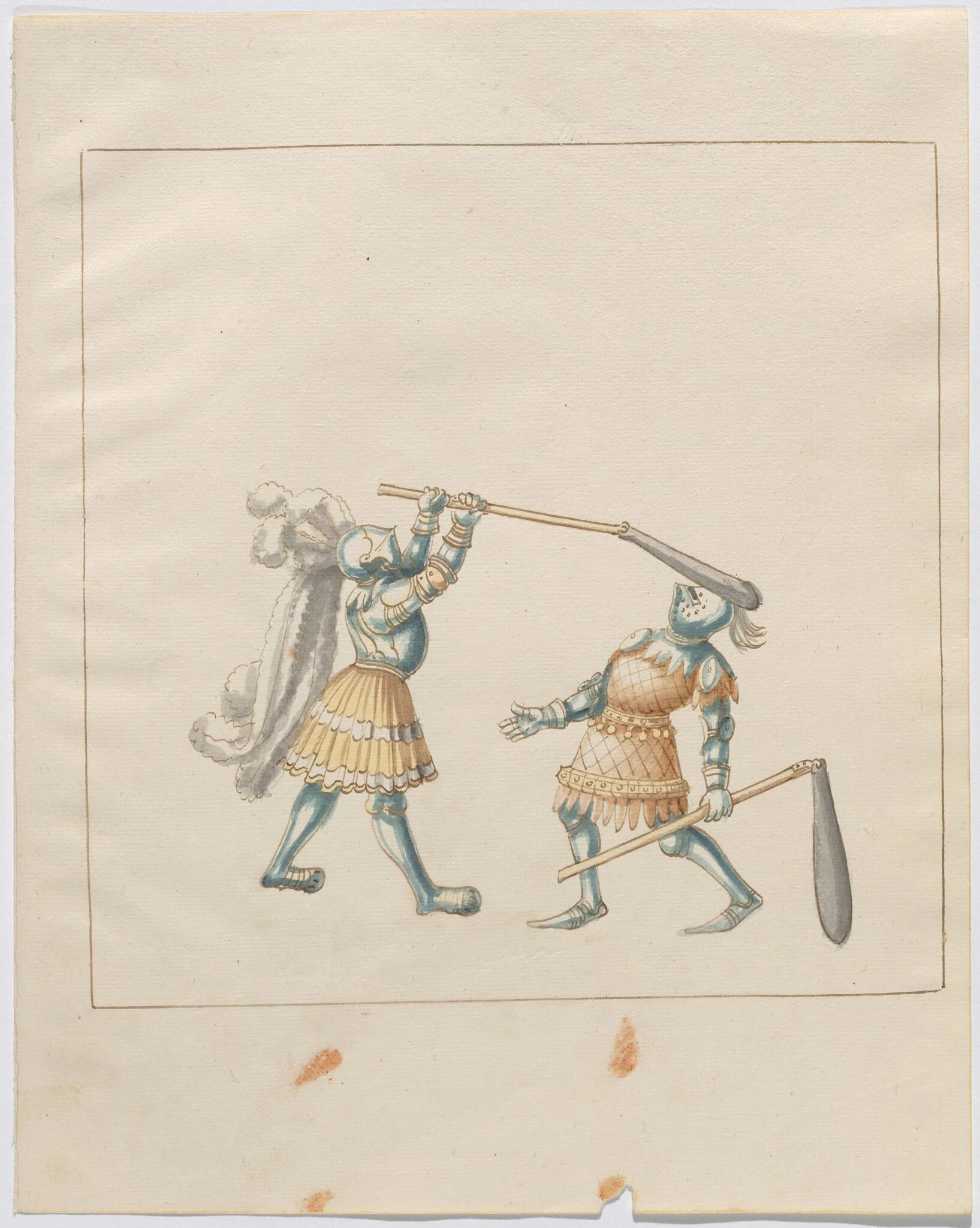 Foot Combat with Flails, by German 16th Century, ink, 1514