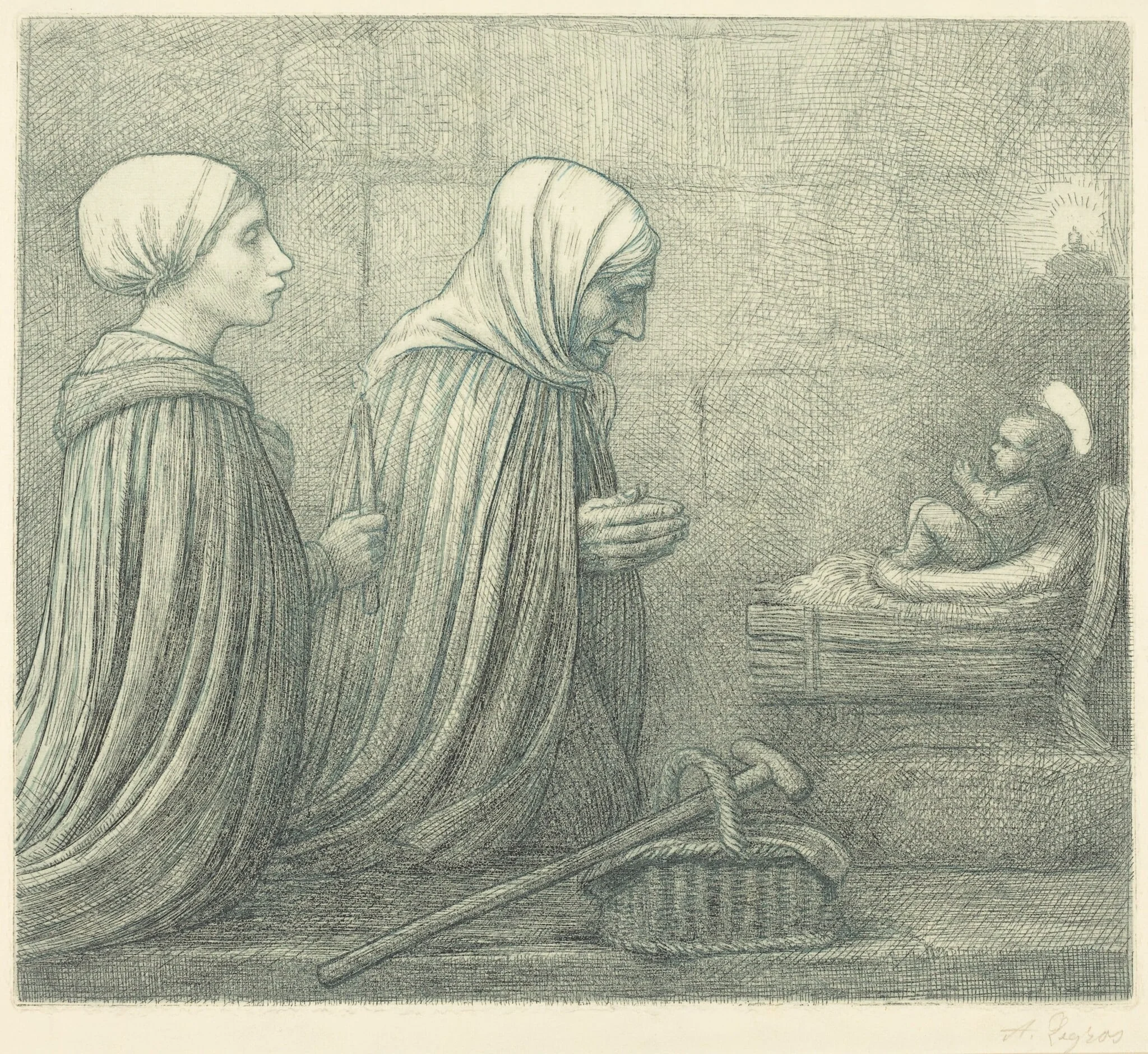 The Manger (La creche), by Alphonse Legros, ink, 1874