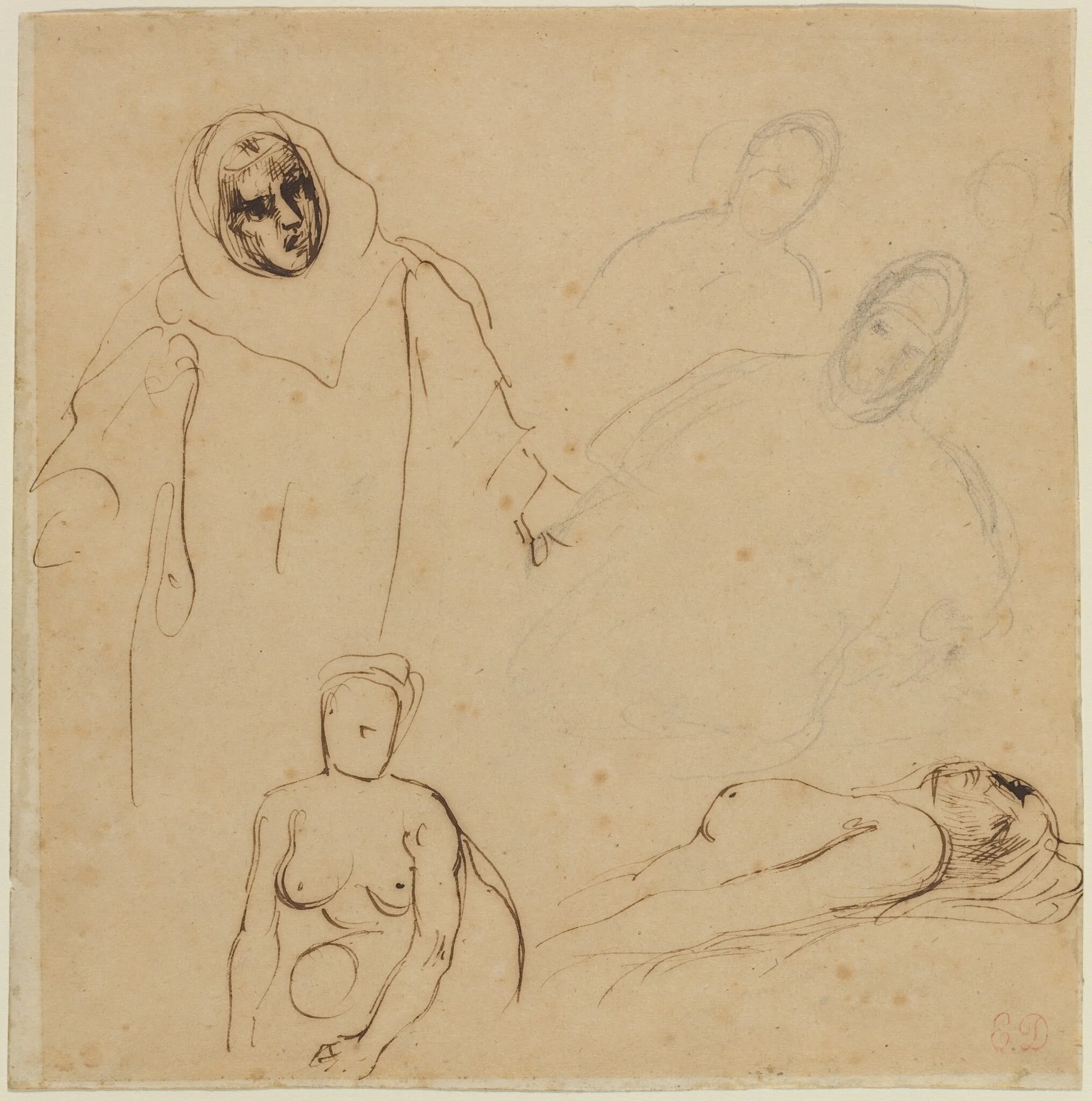 Studies for Christopher Columbus, by Eugène Delacroix, ink, 1830