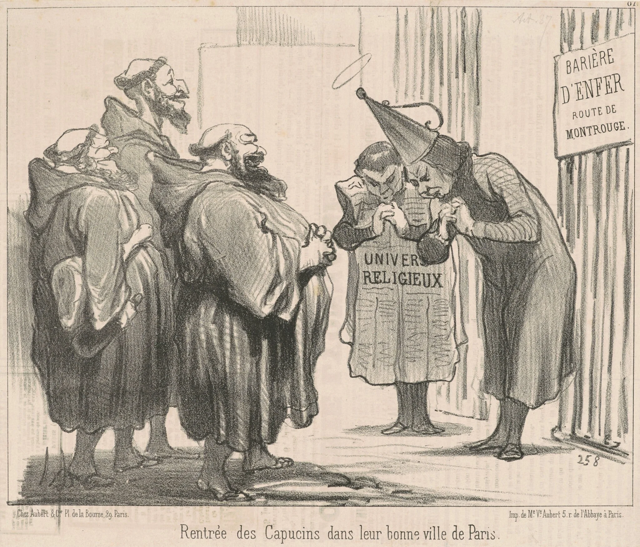 Rentrée des Capucins dans ... Paris, by Honoré Daumier, ink, 1851