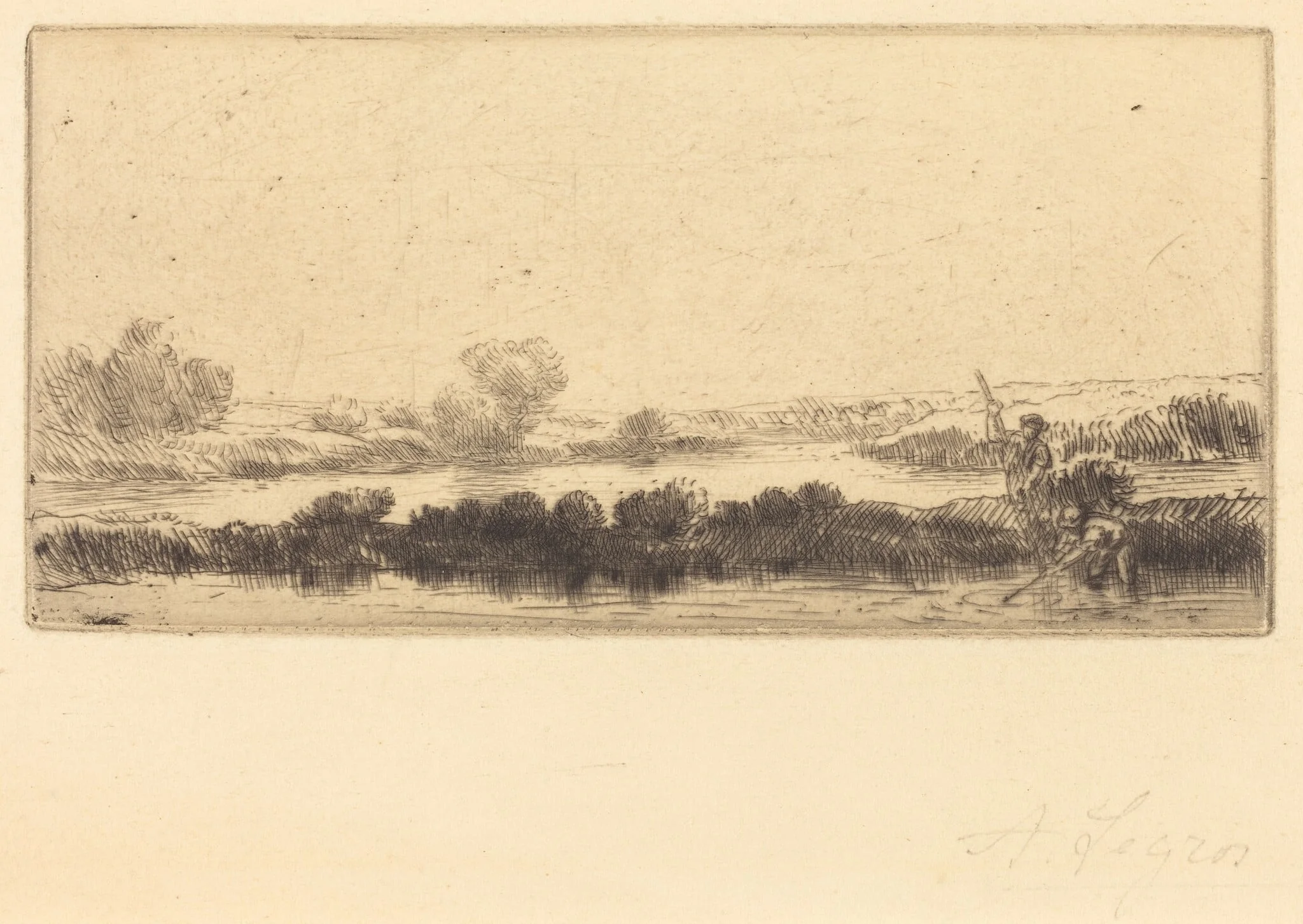 Landscape with Peat-bog; In the Marsh (Paysage des tourbieres; Dans les marais), by Alphonse Legros, ink, 1874