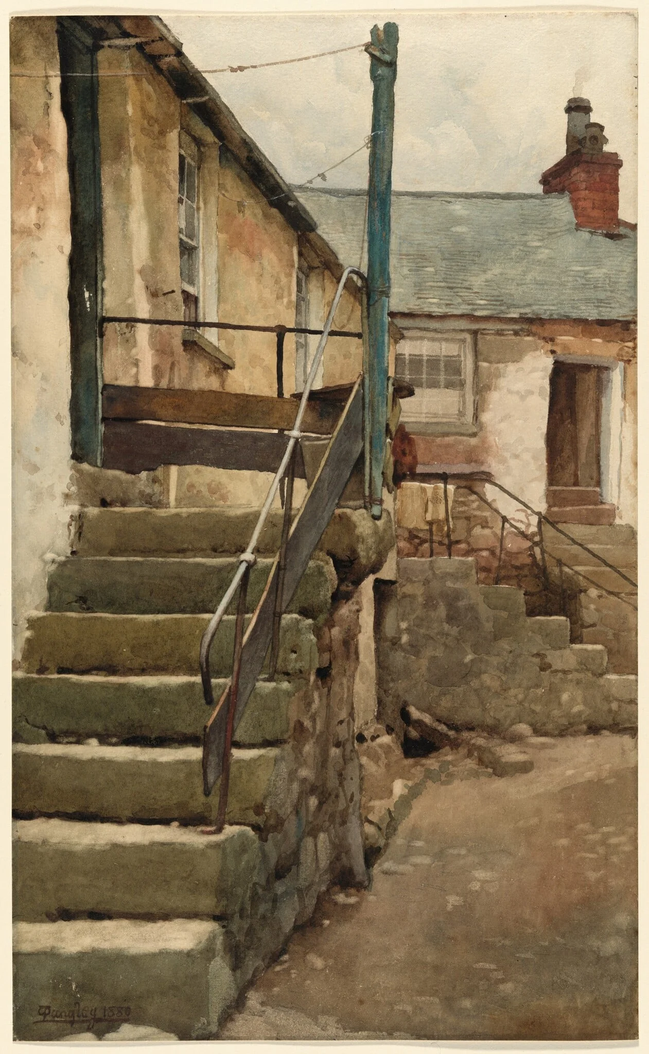 The Steps of a House at Mousehole, Cornwall, by Walter Langley, watercolor, 1880