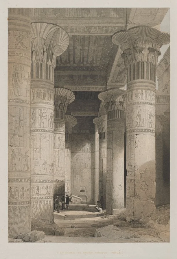 Egypt and Nubia, Volume I: View Under the Grand Portico of the Temple, Philae, by Louis Haghe, 1846